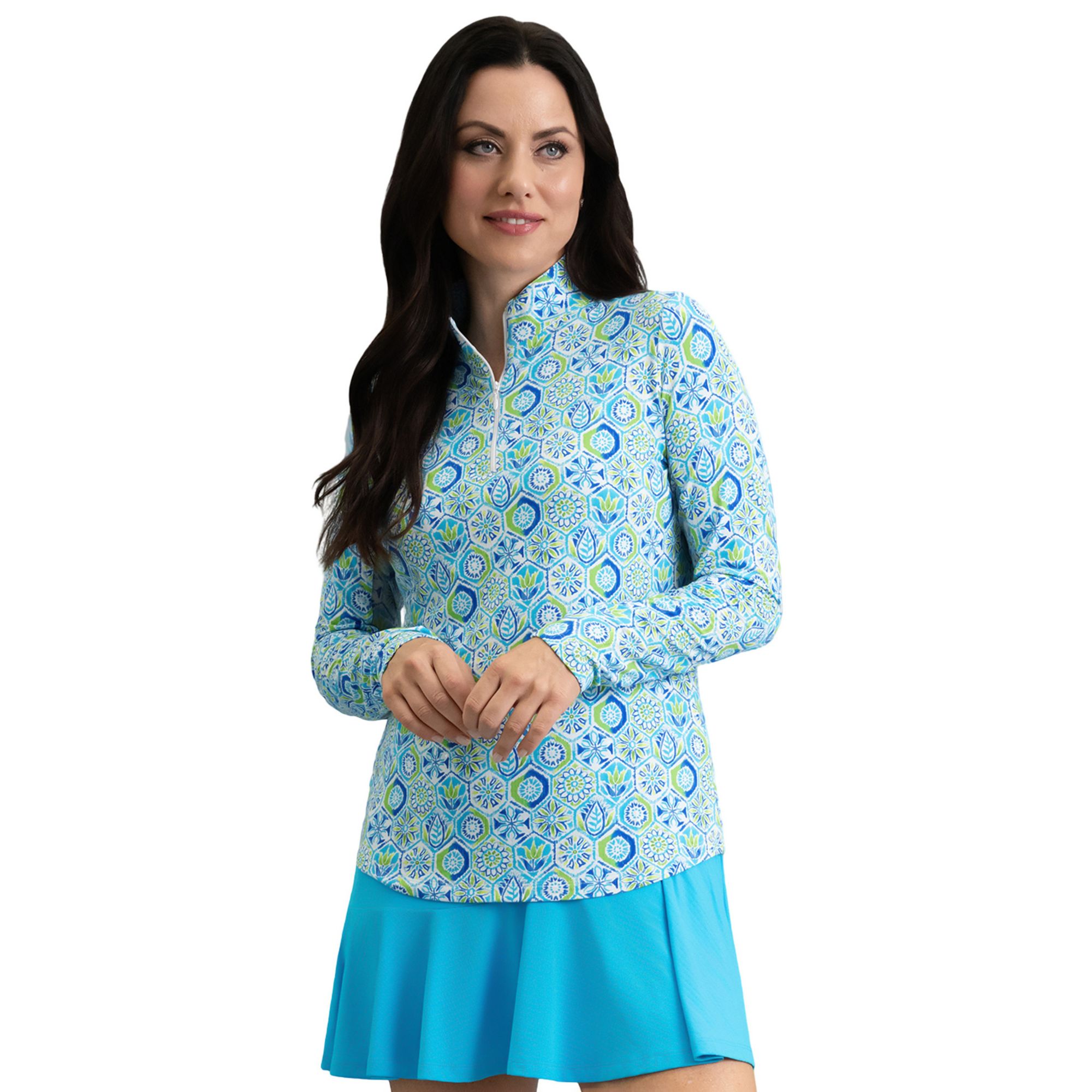 IBKUL Women's Alexis Print Mock Neck ¼ Zip Long Sleeve Golf Shirt
