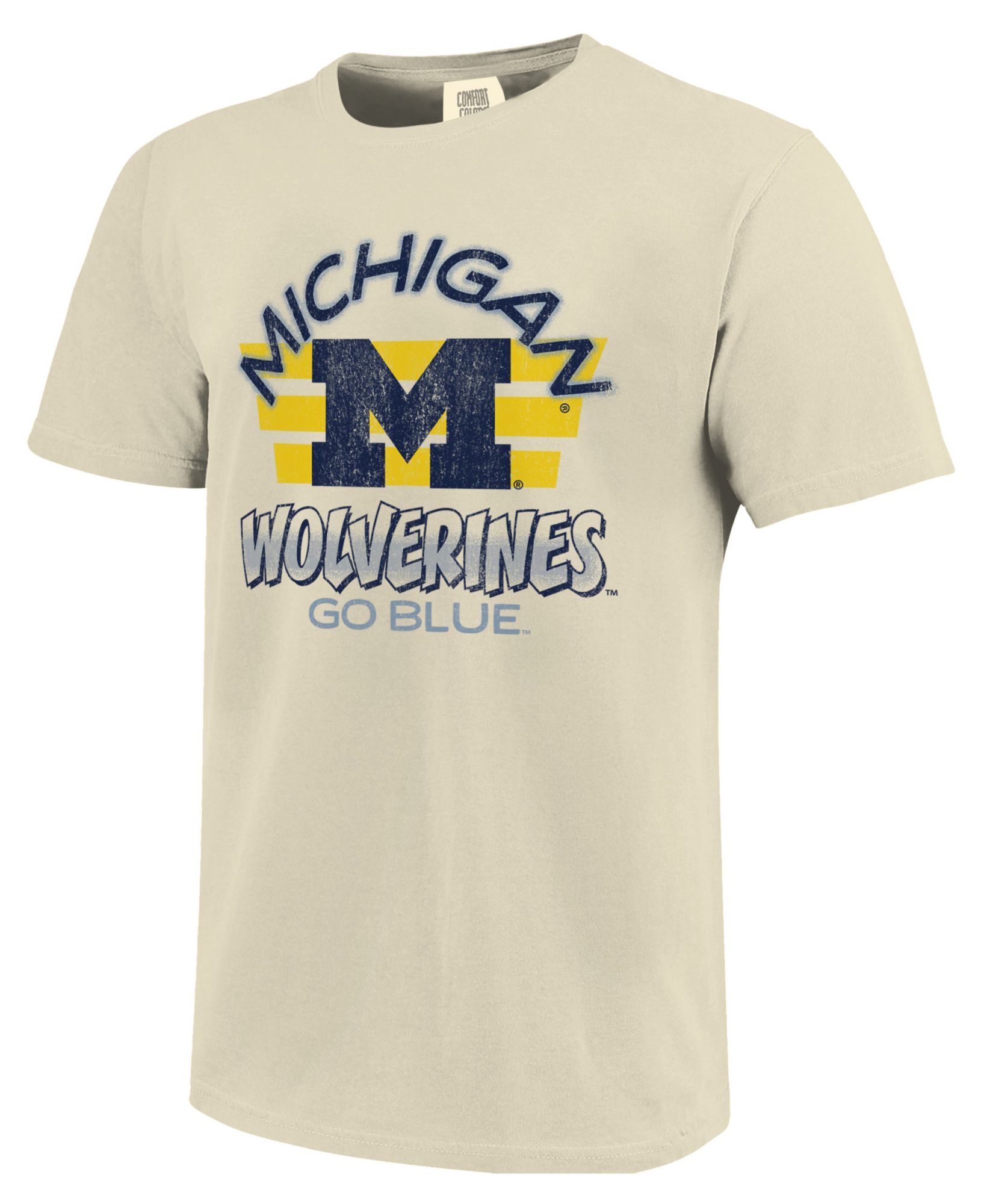 Image One Men's Michigan Wolverines Ivory Triple Stripe Overlay T-Shirt