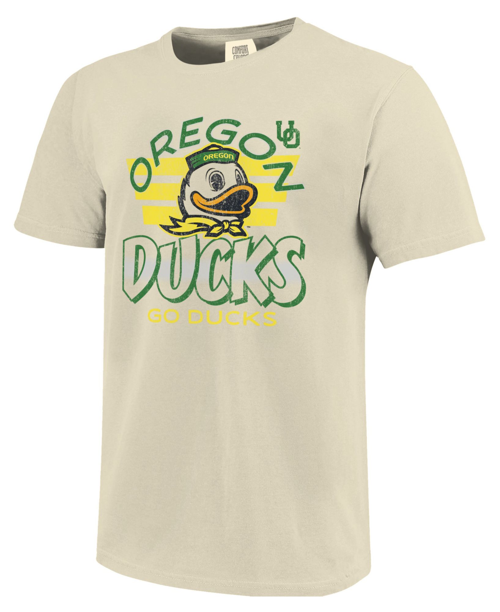 Image One Men's Oregon Ducks Ivory Triple Stripe Overlay T-Shirt