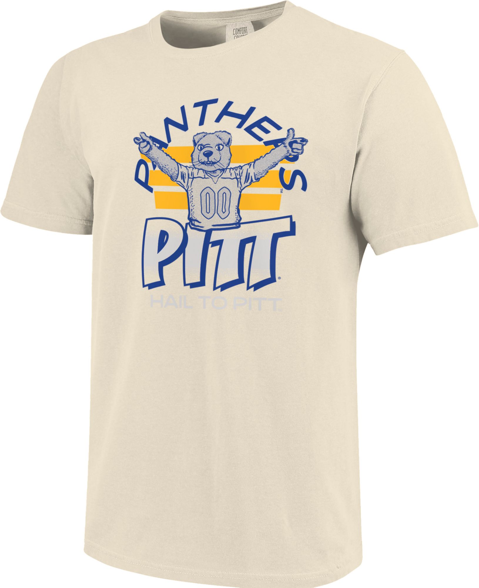 Image One Men's Pitt Panthers Off White Triple Stripe Overlay T-Shirt