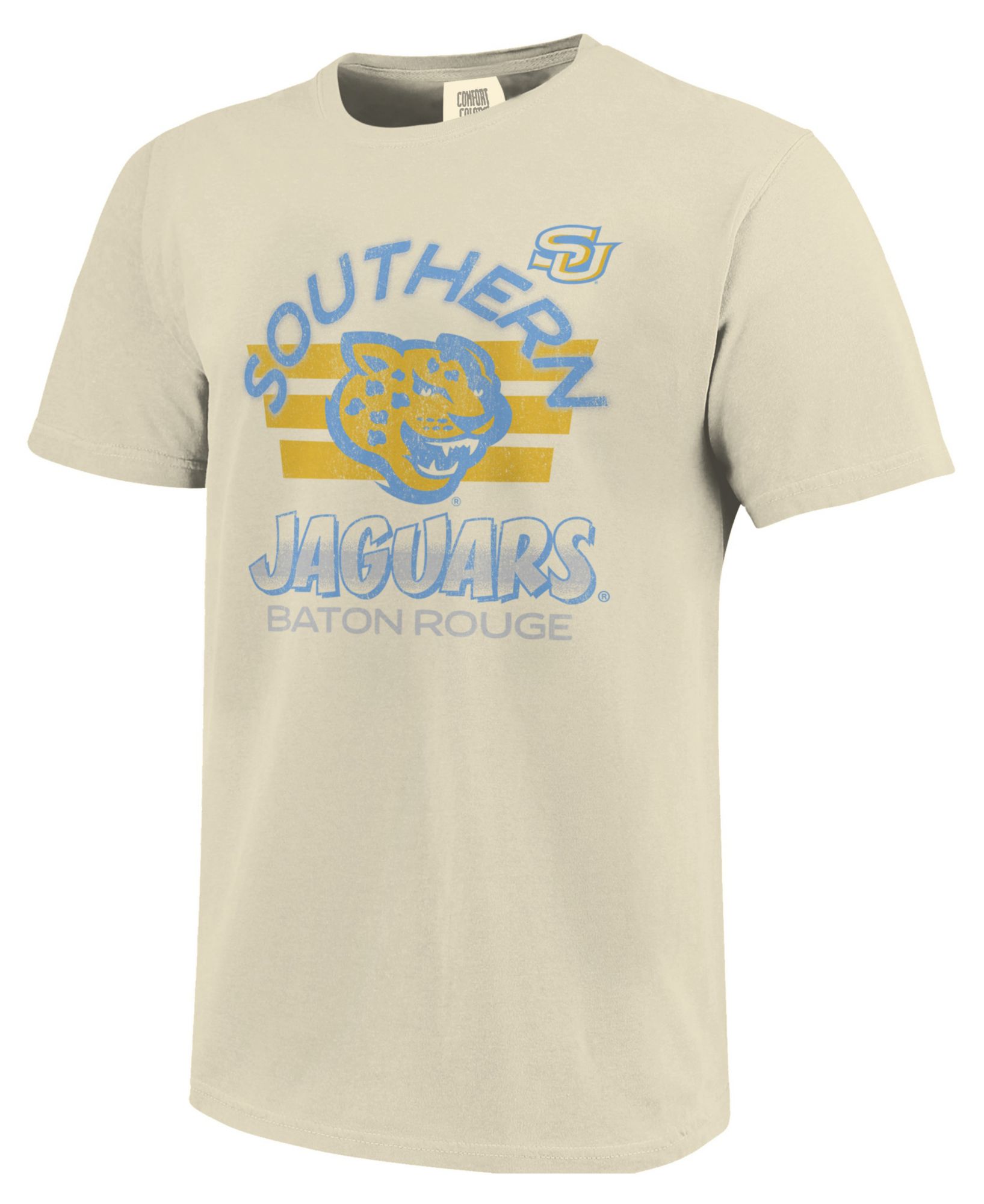 Image One Men's Southern University Jaguars Garnet Triple Stripe Overlay T-Shirt