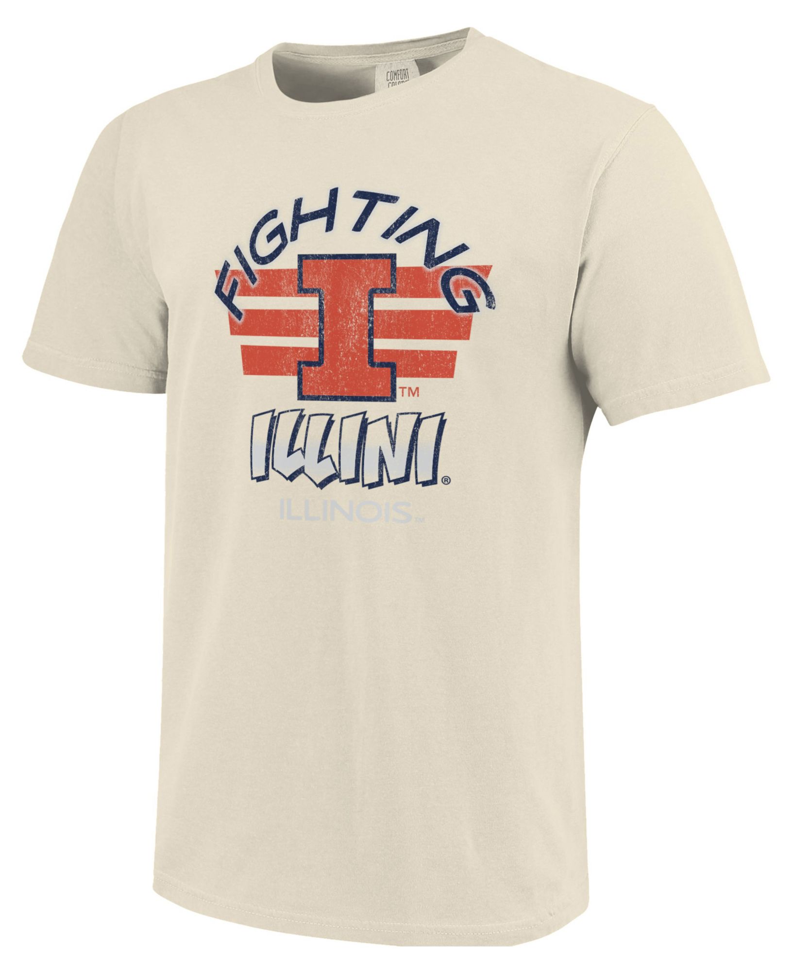 Image One Men's Illinois Fighting Illini True Navy Triple Stripe Overlay T-Shirt