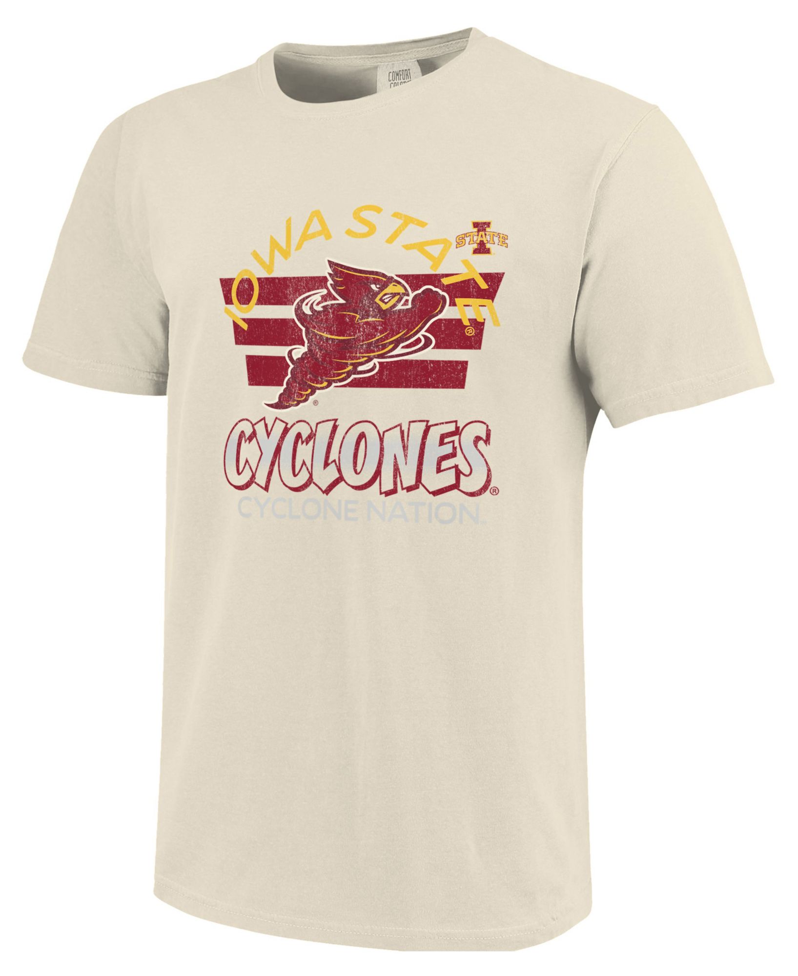 Image One Men's Iowa State Cyclones Ivory Triple Stripe Overlay T-Shirt