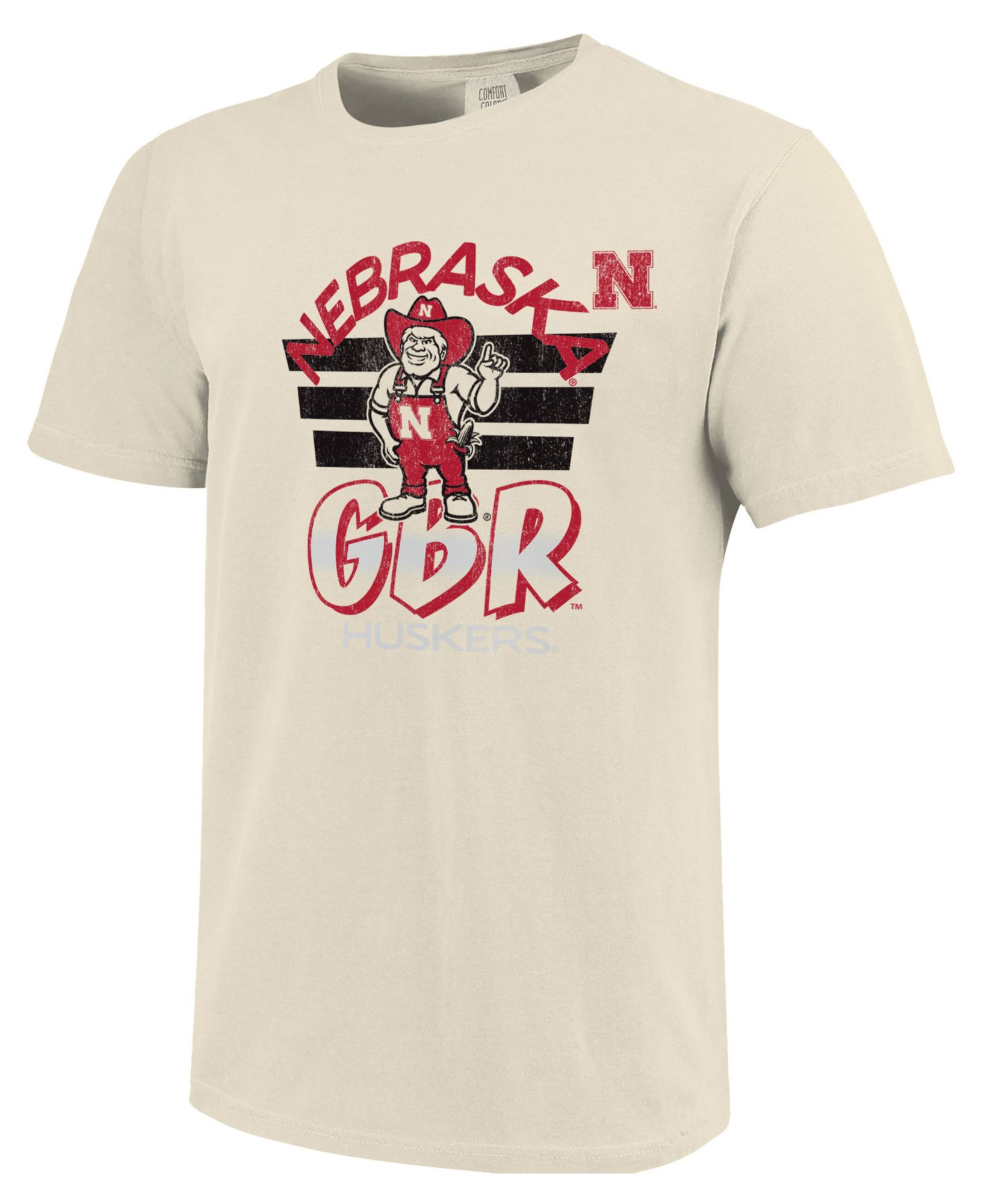 Image One Men's Nebraska Cornhuskers Ivory Triple Stripe Overlay T-Shirt
