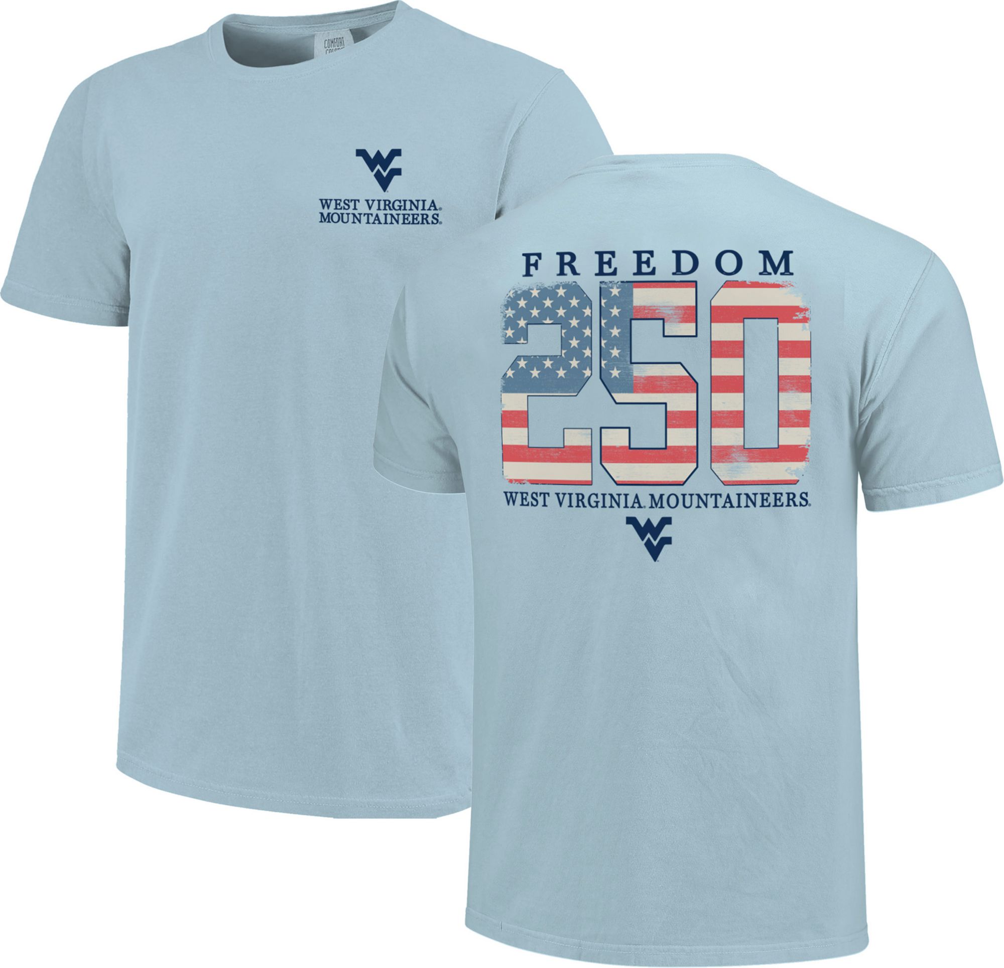 Image One Men's West Virginia Mountaineers Chambray Americana Mascot 250 T-Shirt