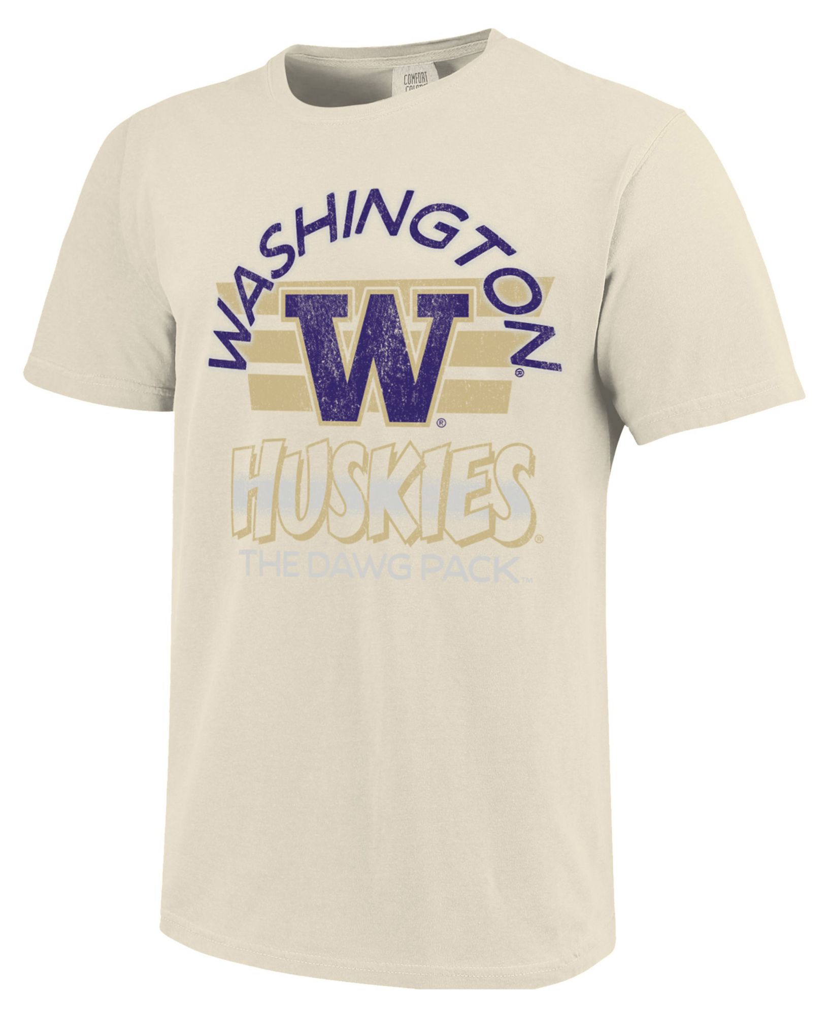 Image One Men's Washington Huskies Ivory Triple Stripe Overlay T-Shirt