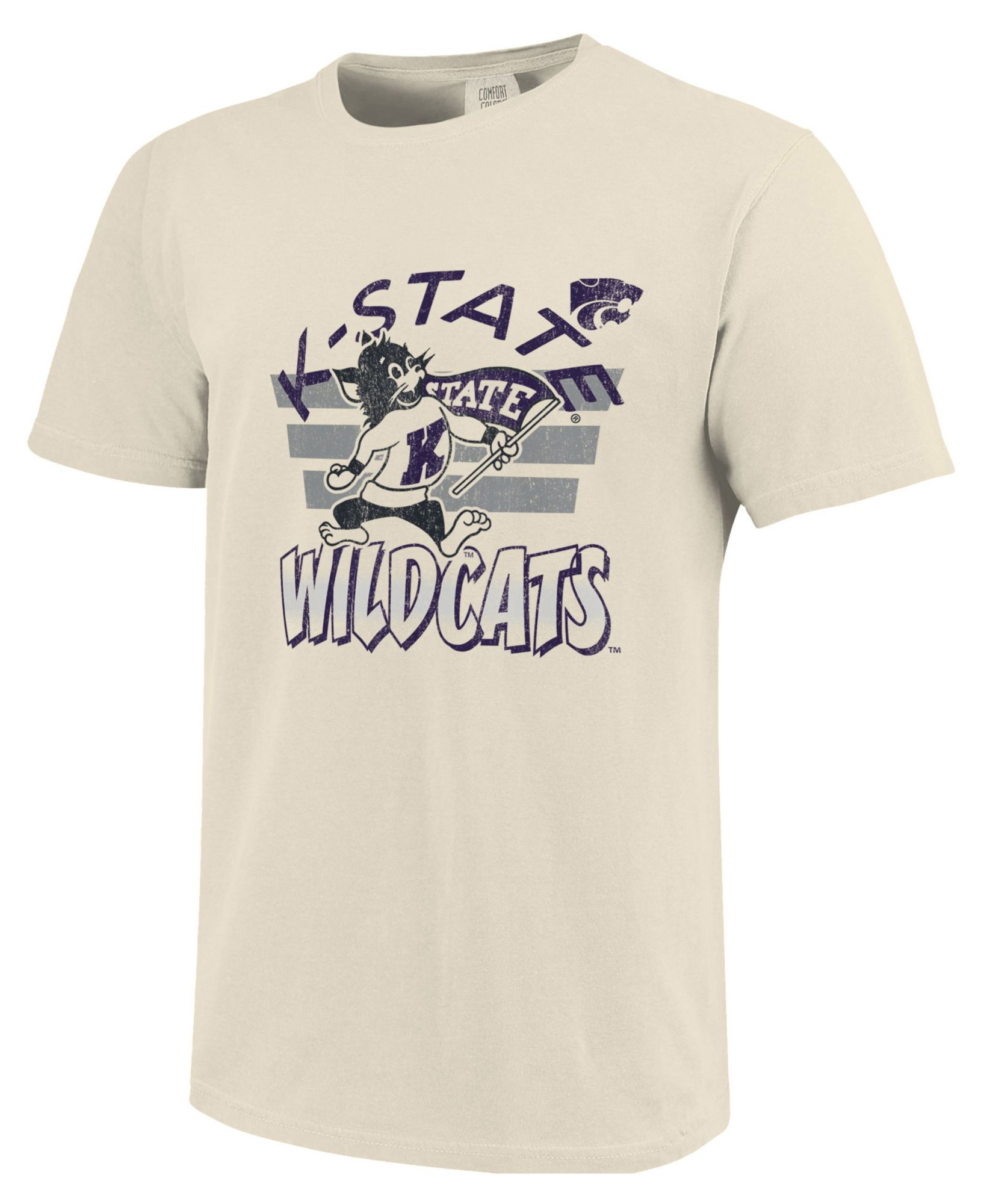 Image One Men's Kansas State Wildcats Ivory Triple Stripe Overlay T-Shirt