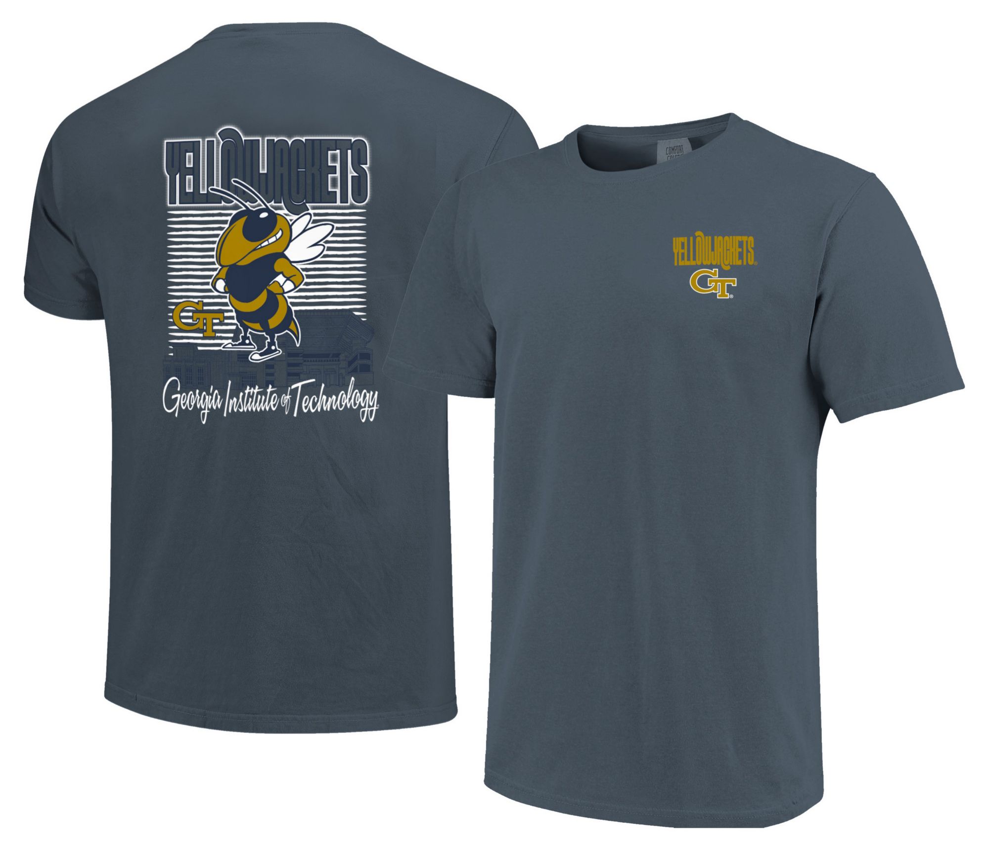 Image One Men's Georgia Tech Yellow Jackets Denim Drop Shadow T-Shirt