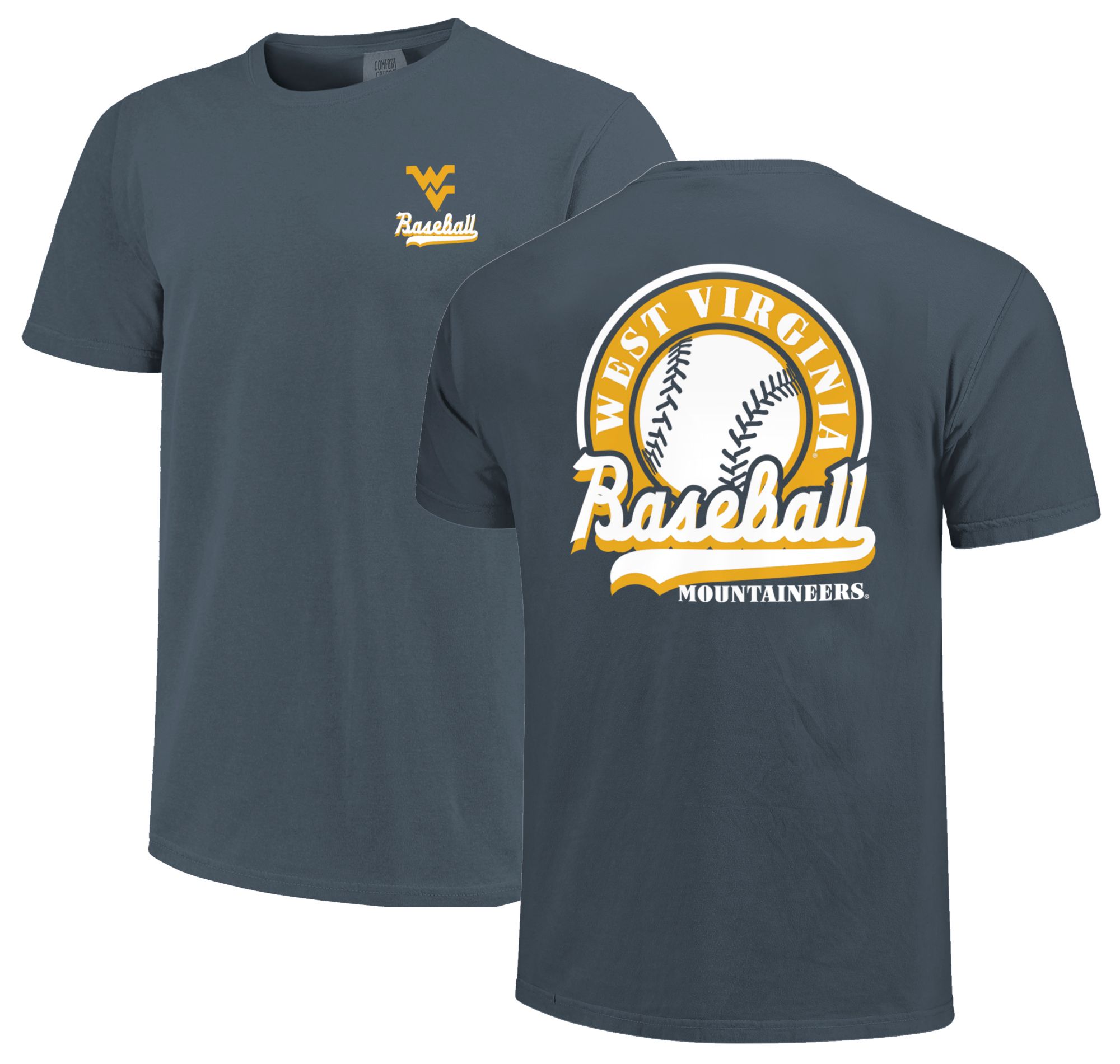 Image One Men's West Virginia Mountaineers Denim Baseball Script T-Shirt