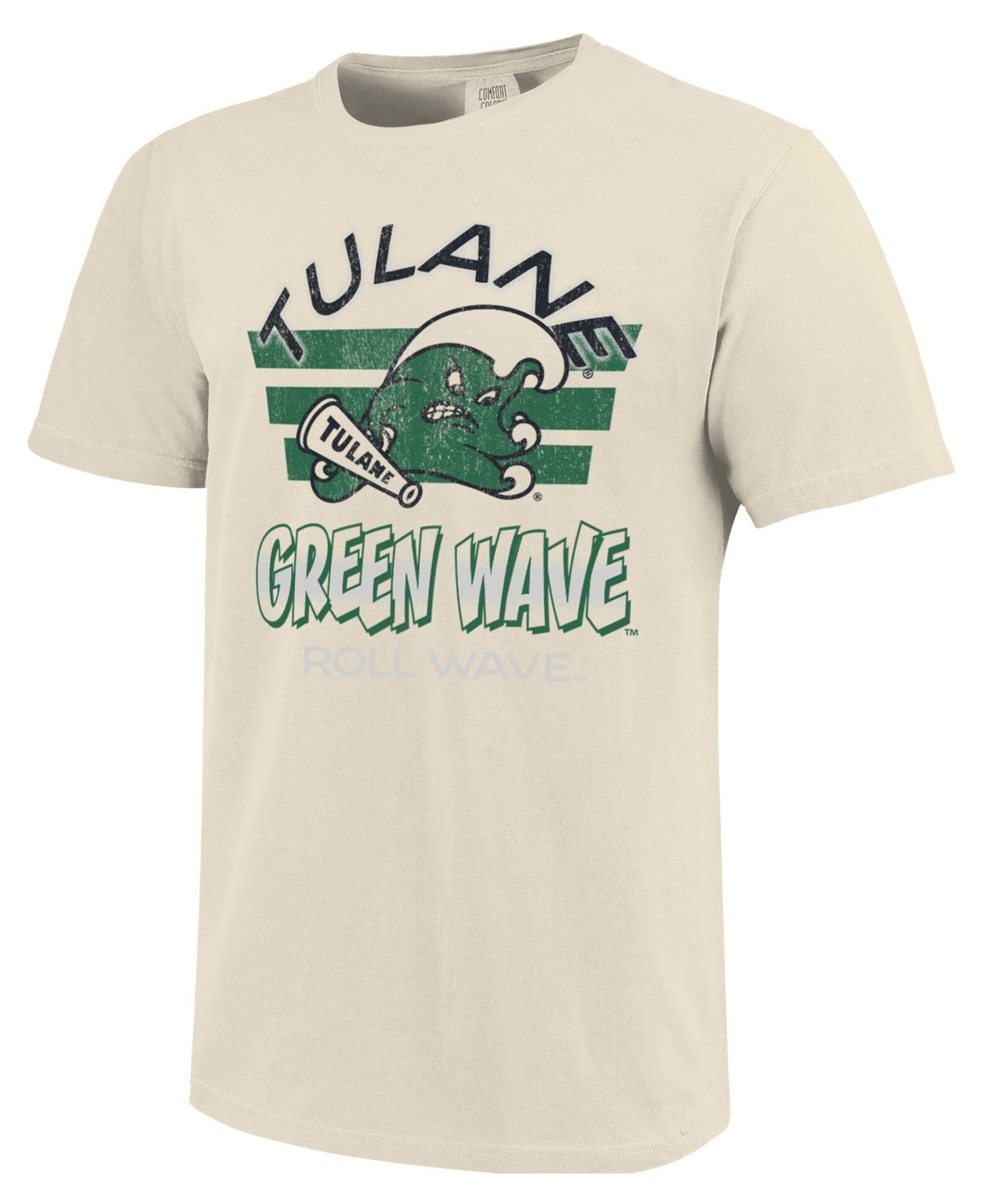 Image One Men's Tulane Green Wave Ivory Triple Stripe Overlay T-Shirt, XXL, White