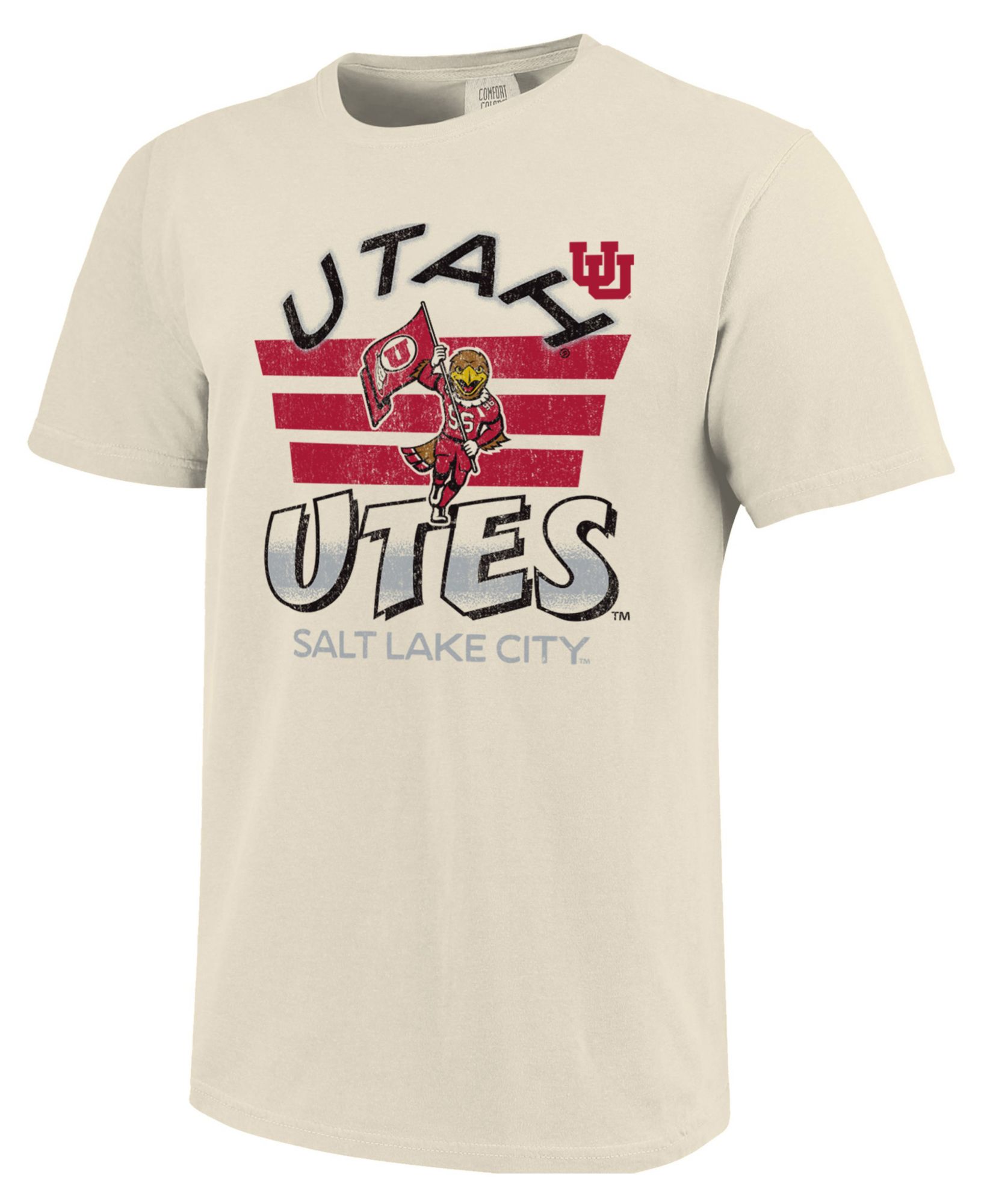 Image One Men's Utah Utes Ivory Triple Stripe Overlay T-Shirt