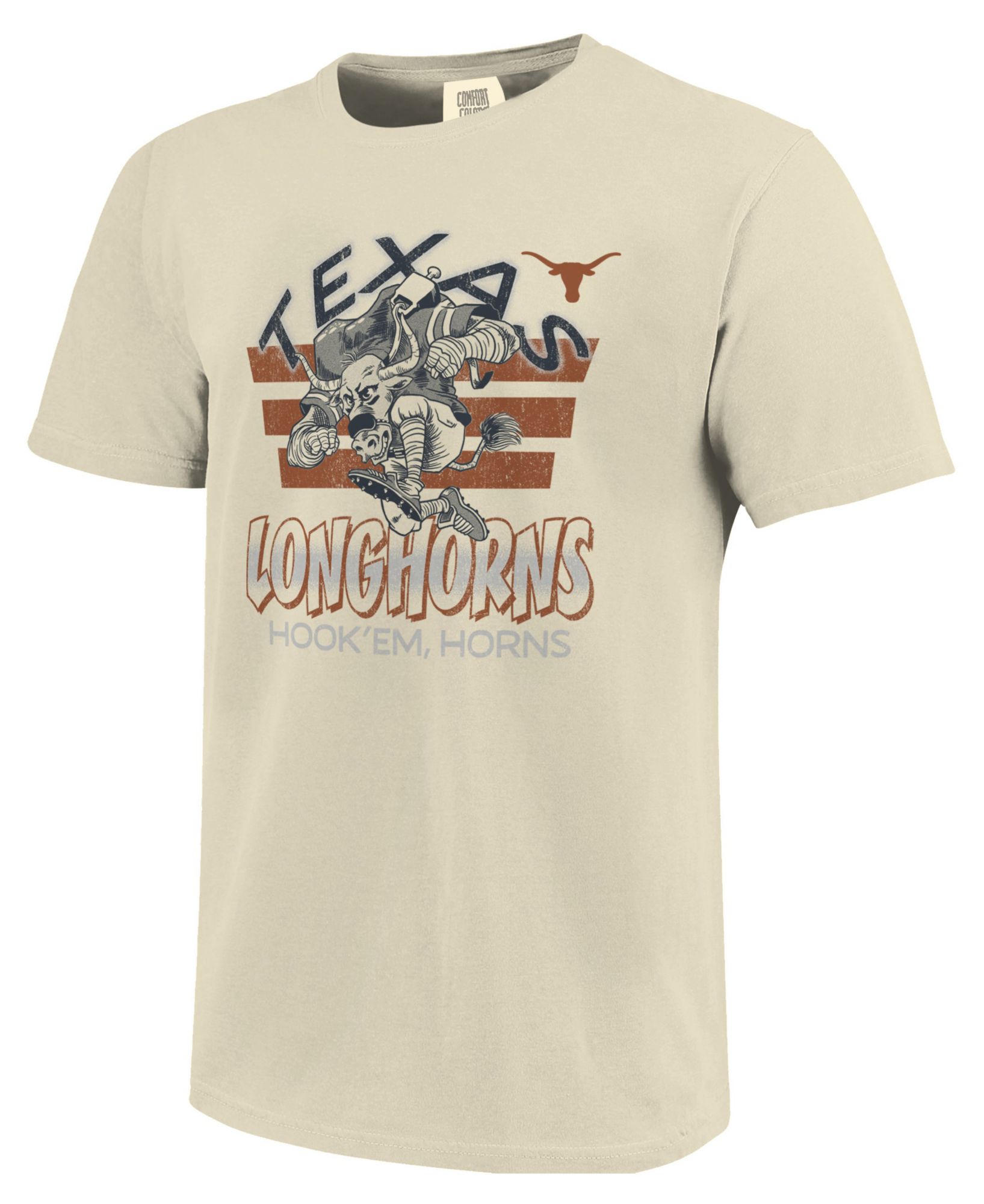 Image One Men's Texas Longhorns Ivory Triple Stripe Overlay T-Shirt