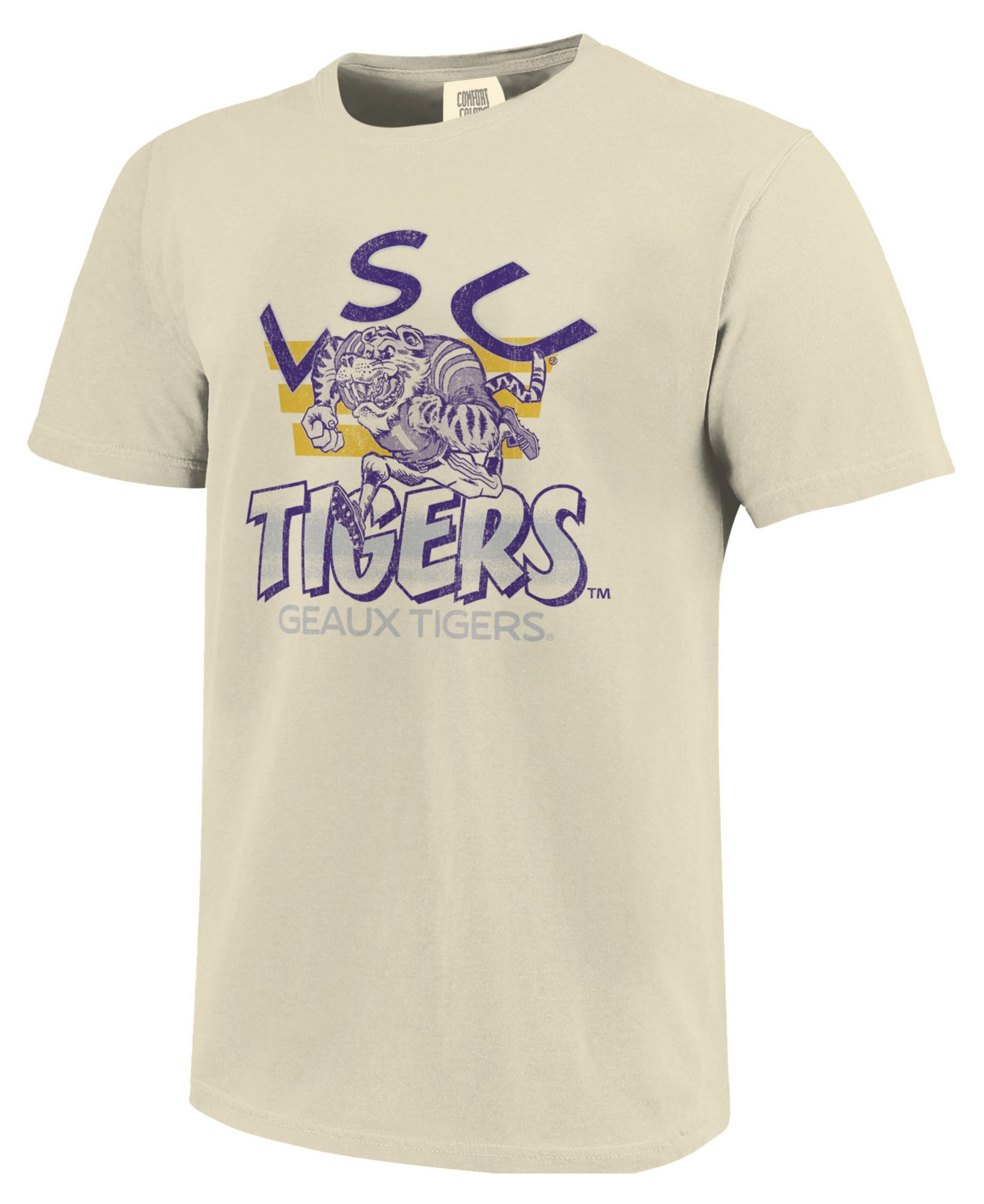 Image One Men's LSU Tigers Ivory Triple Stripe Overlay T-Shirt