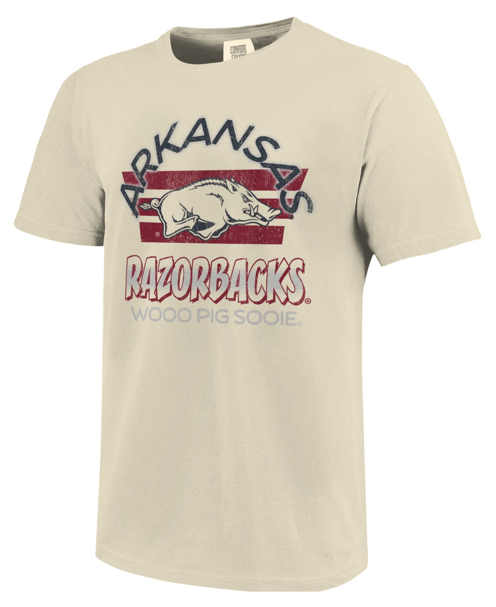 Image One Men's Arkansas Razorbacks Ivory Triple Stripe Overlay T-Shirt