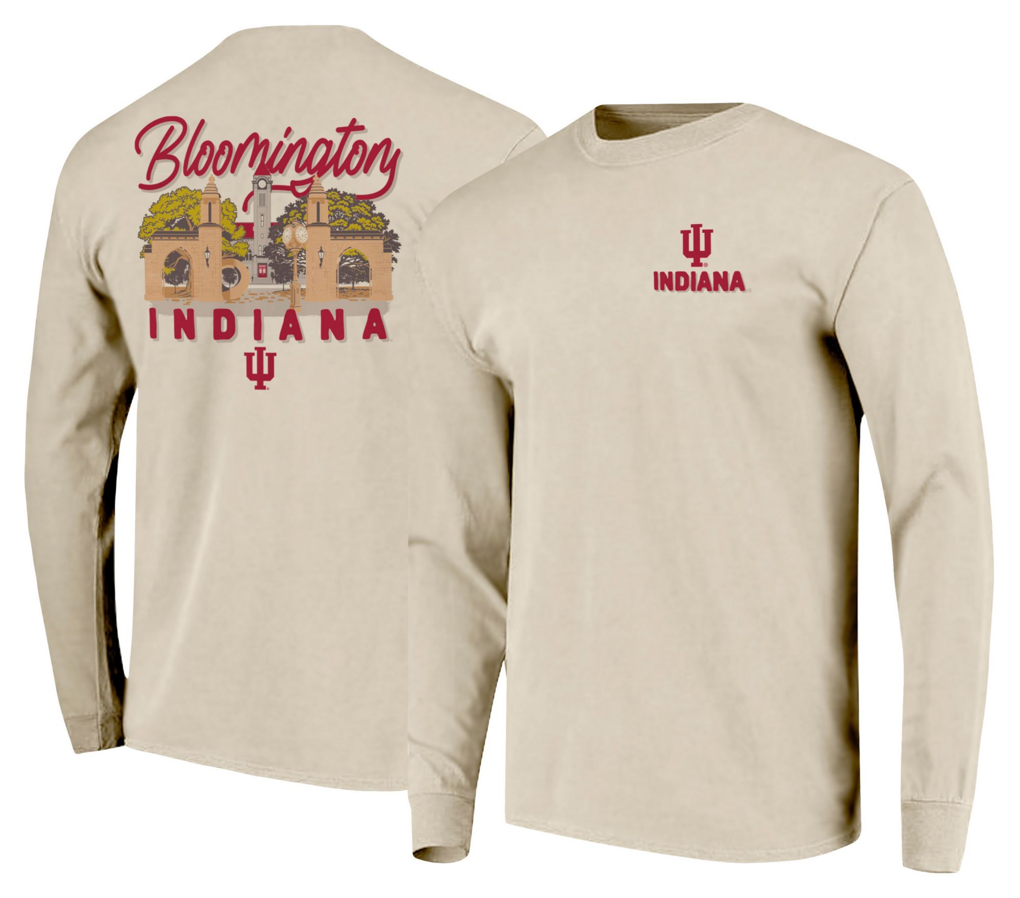 Image One Men's Indiana Hoosiers Ivory IV Tree Champs Long Sleeve Shirt