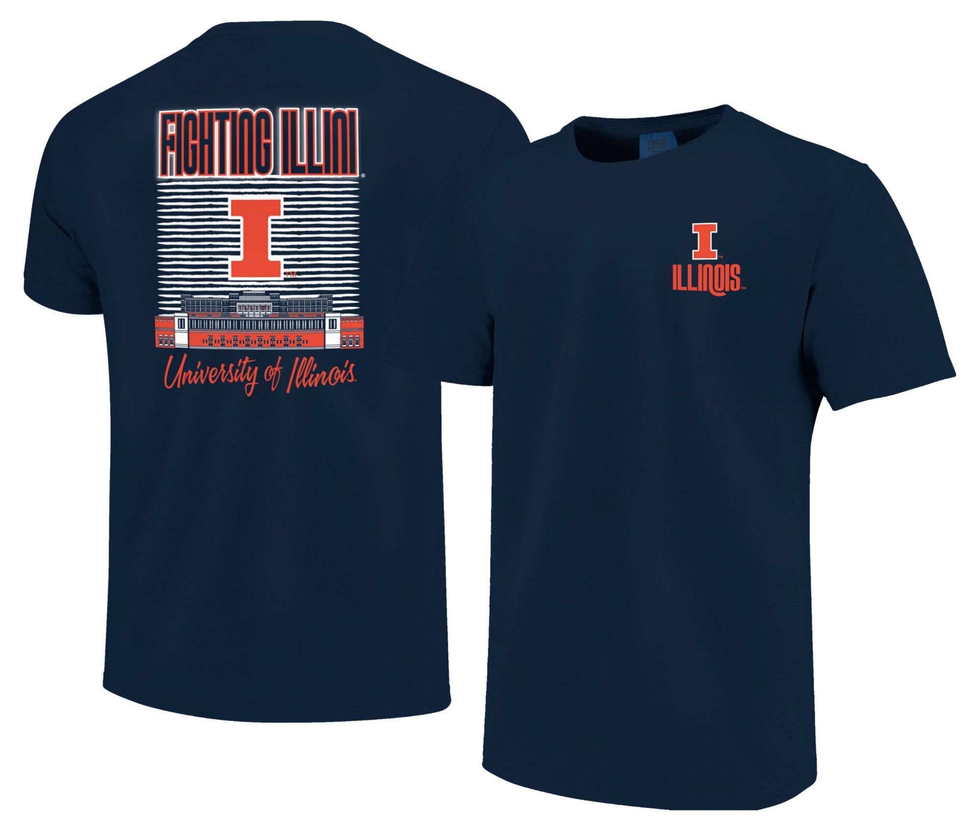 Image One Men's Illinois Fighting Illini True Navy Drop Shadow T-Shirt