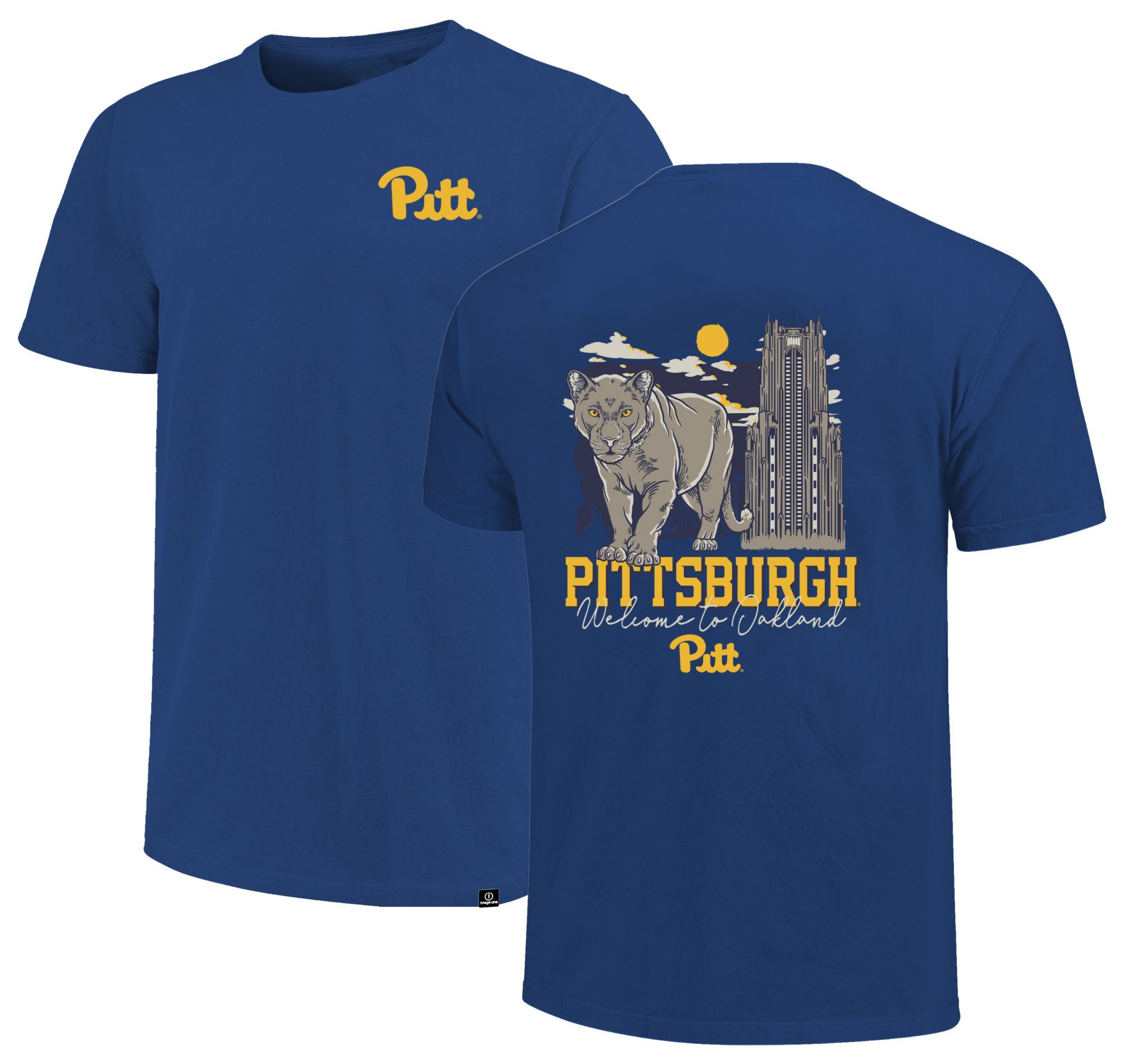 Image One Men's Pitt Panthers Blue Drop Shadow Dual T-Shirt