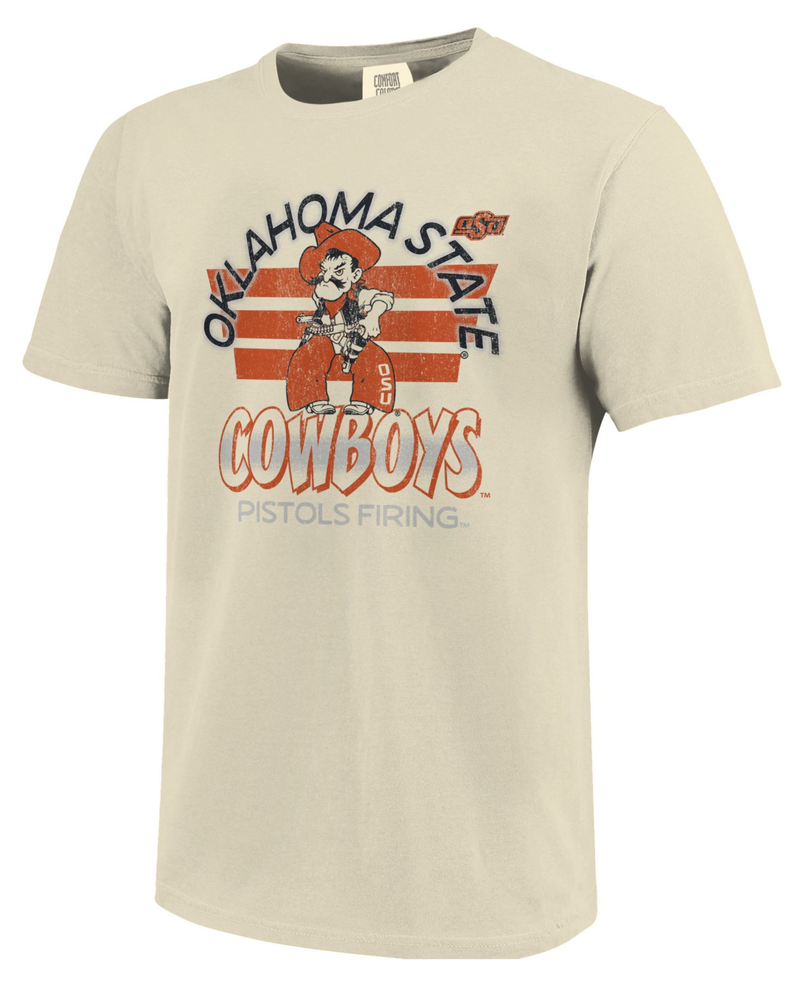 Image One Men's Oklahoma State Cowboys Ivory Triple Stripe Overlay T-Shirt
