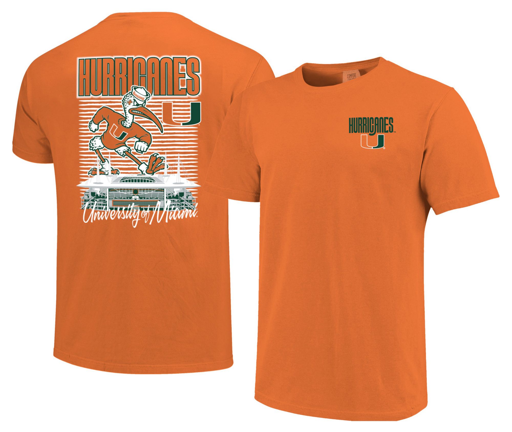 Image One Men's Miami Hurricanes Burnt Orange Drop Shadow T-Shirt