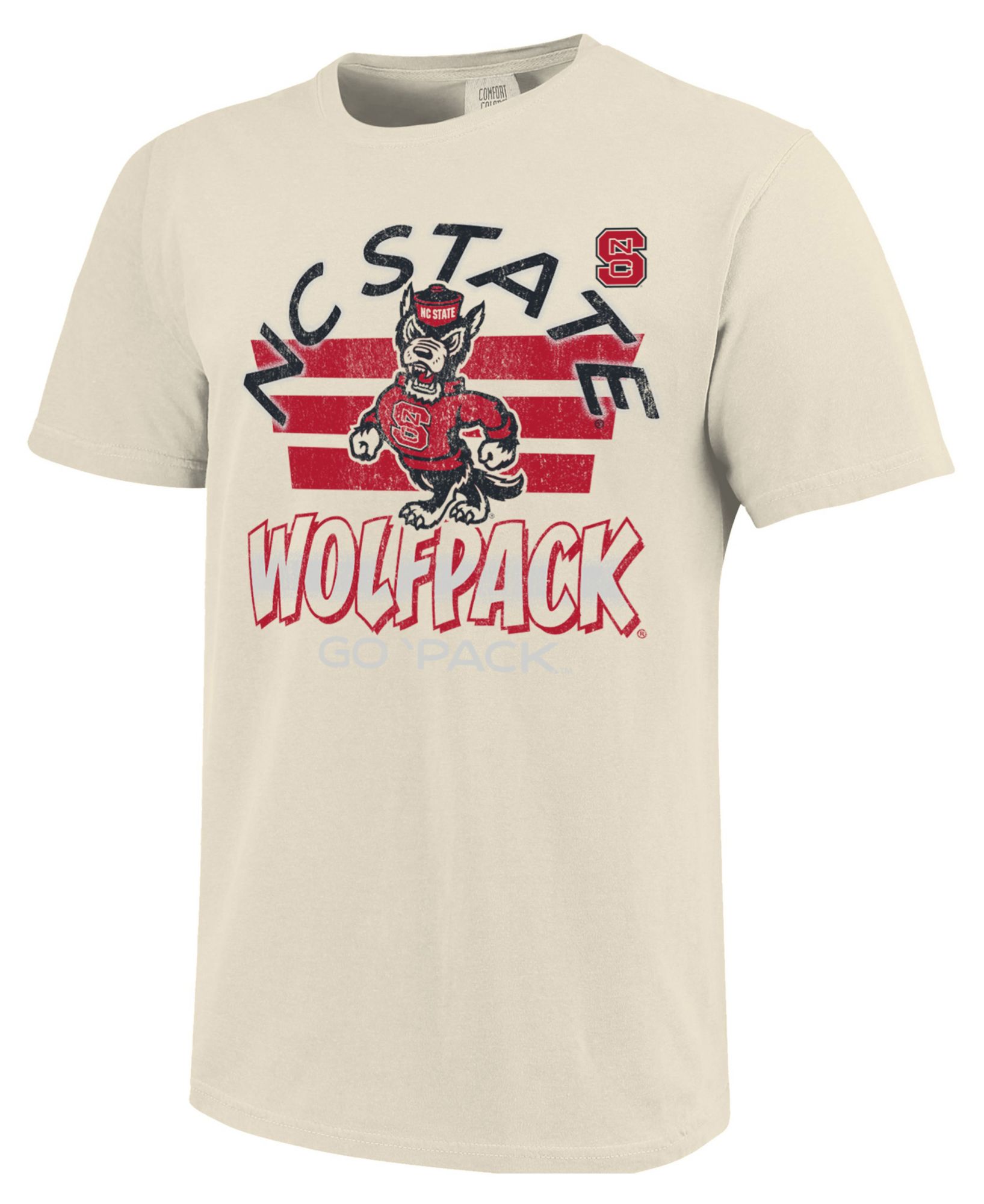Image One Men's NC State Wolfpack Ivory Triple Stripe Overlay T-Shirt