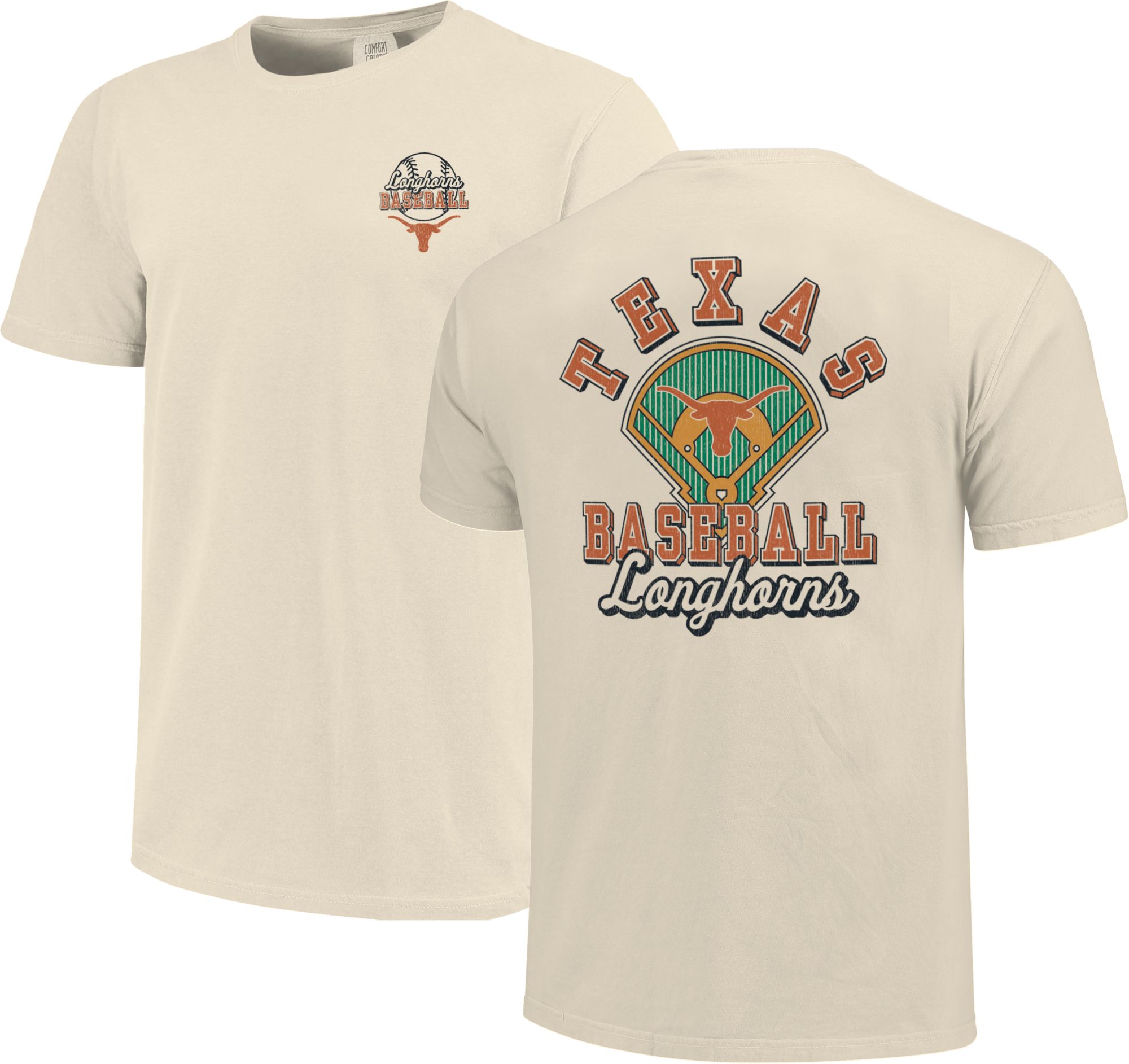 Image One Men's Texas Longhorns Ivory Baseball Field Block T-Shirt