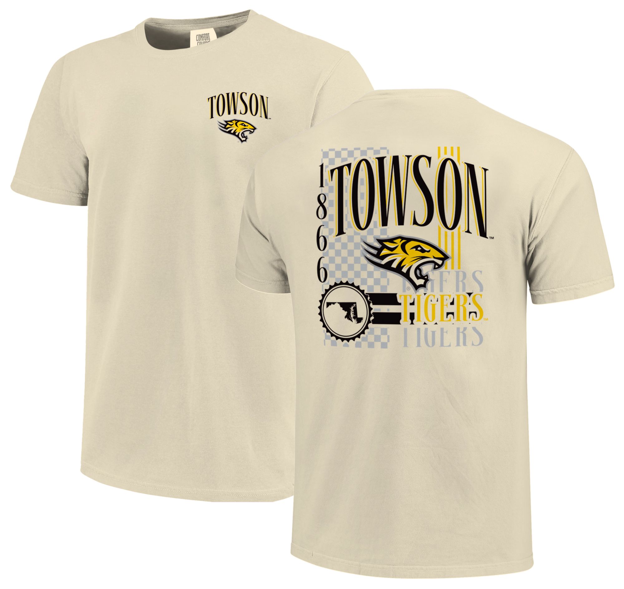 Image One Men's Towson Tigers Ivory 90's Print T-Shirt