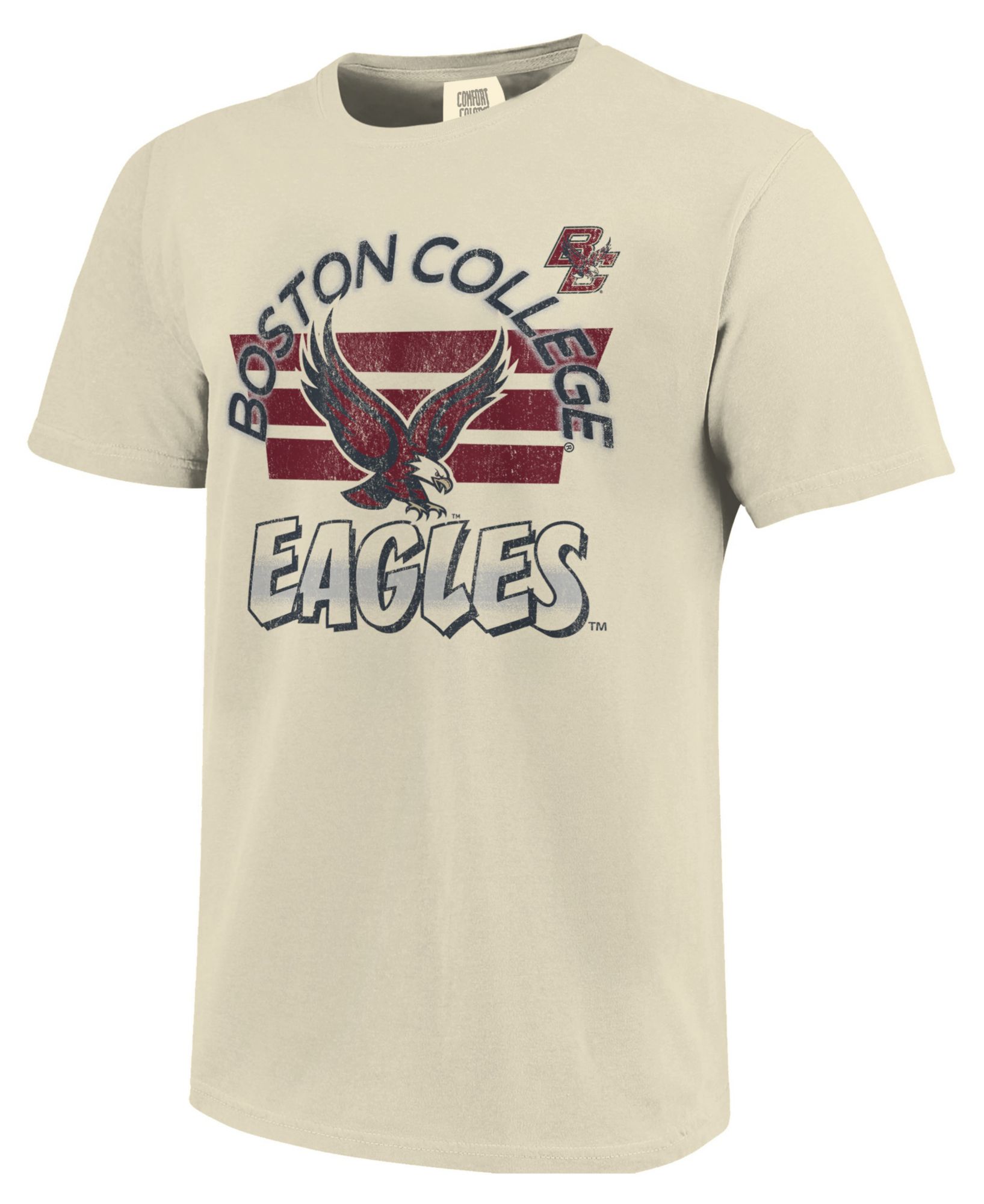 Image One Men's Boston College Eagles Ivory Triple Stripe Overlay T-Shirt