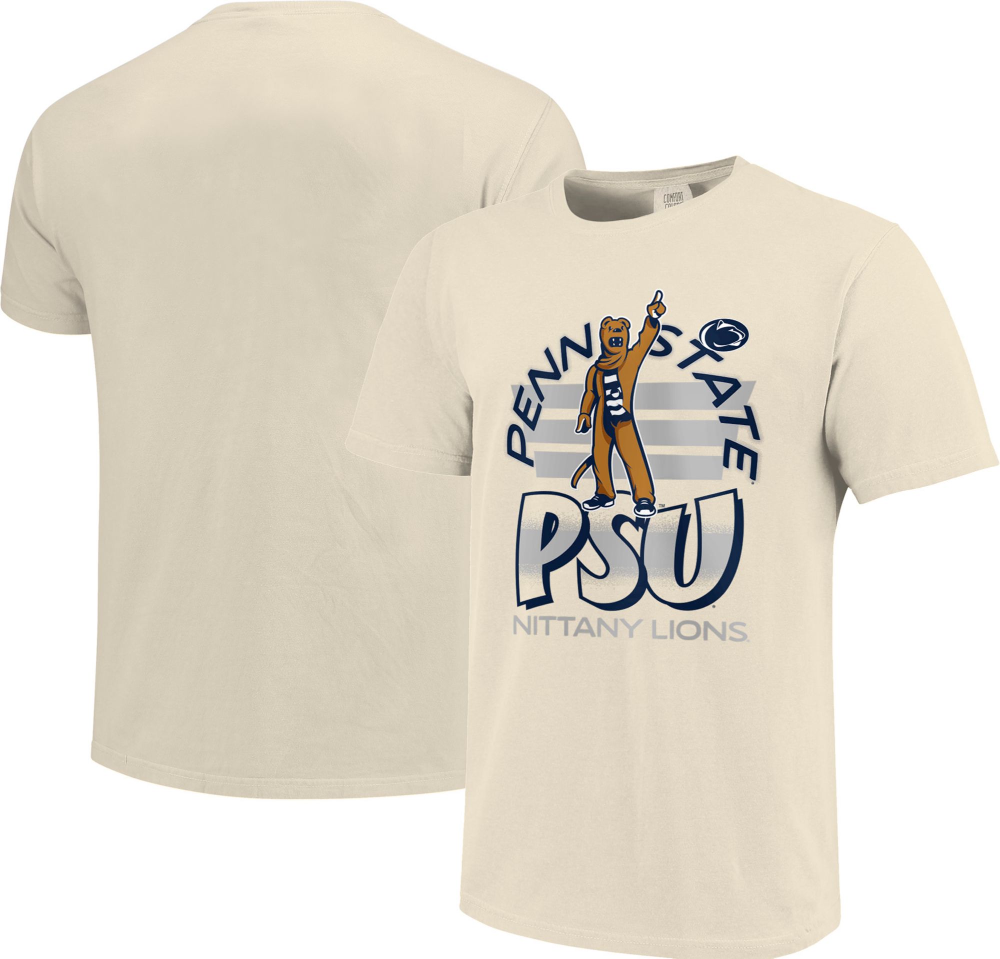Image One Men's Penn State Nittany Lions Off White Triple Stripe Overlay T-Shirt, Off-white