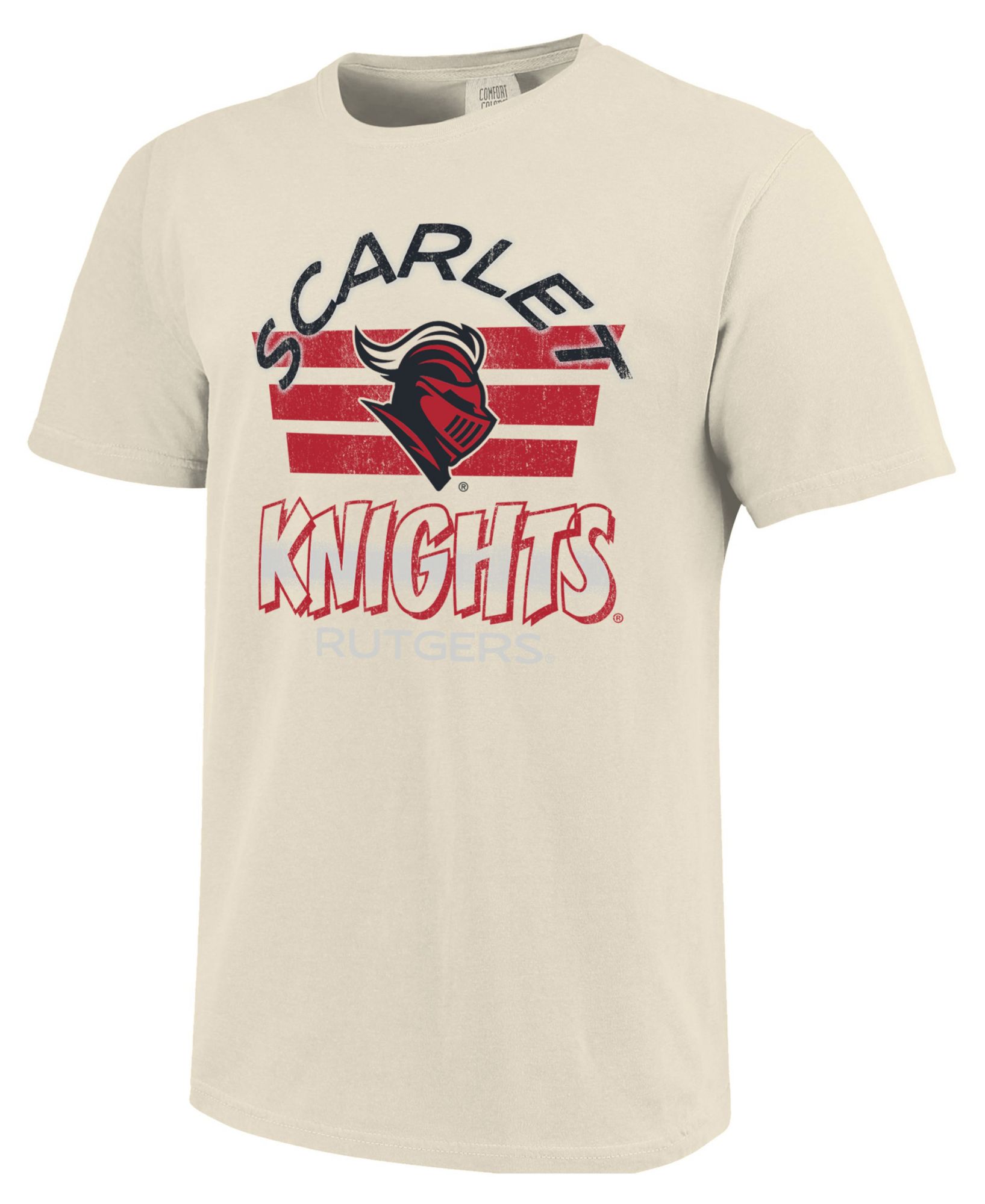 Image One Men's Rutgers Scarlet Knights Ivory Triple Stripe Overlay T-Shirt