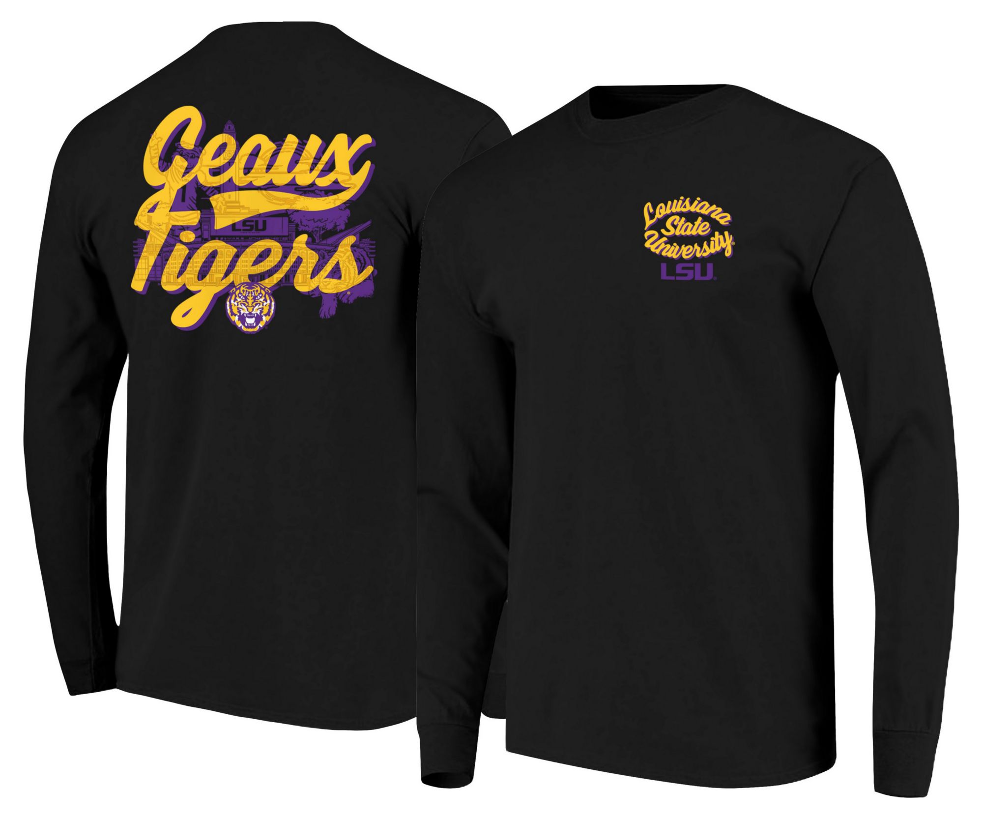 Image One Men's LSU Tigers Black Script Long Sleeve Shirt