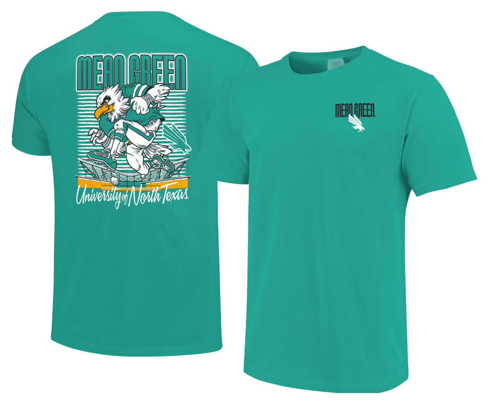 Image One Men's North Texas Mean Green Island Green Drop Shadow T-Shirt