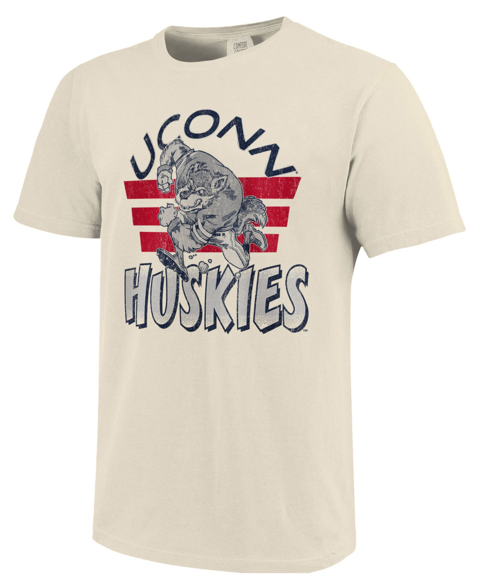 Image One Men's Uconn Huskies Ivory Triple Stripe Overlay T-Shirt