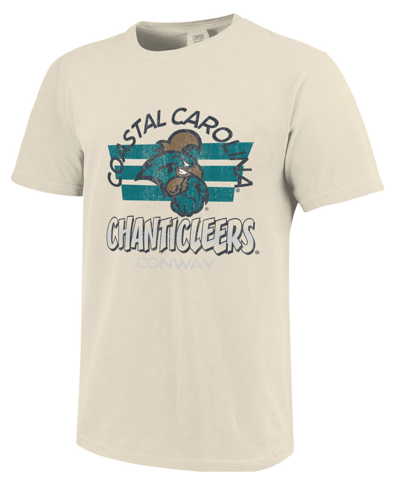 Image One Men's Coastal Carolina Chanticleers Seafoam Triple Stripe Overlay T-Shirt