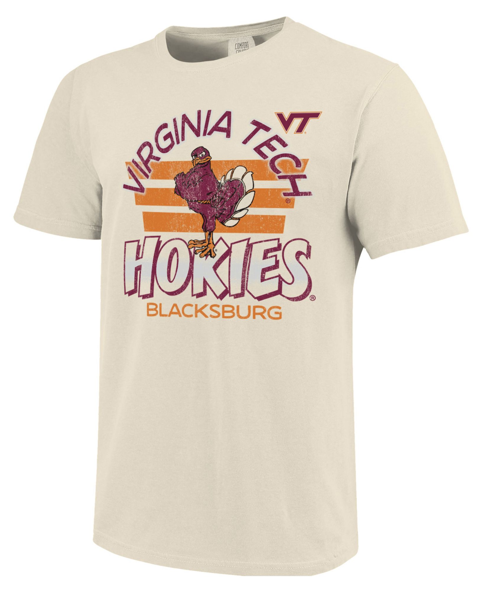 Image One Men's Virginia Tech Hokies Ivory Triple Stripe Overlay T-Shirt