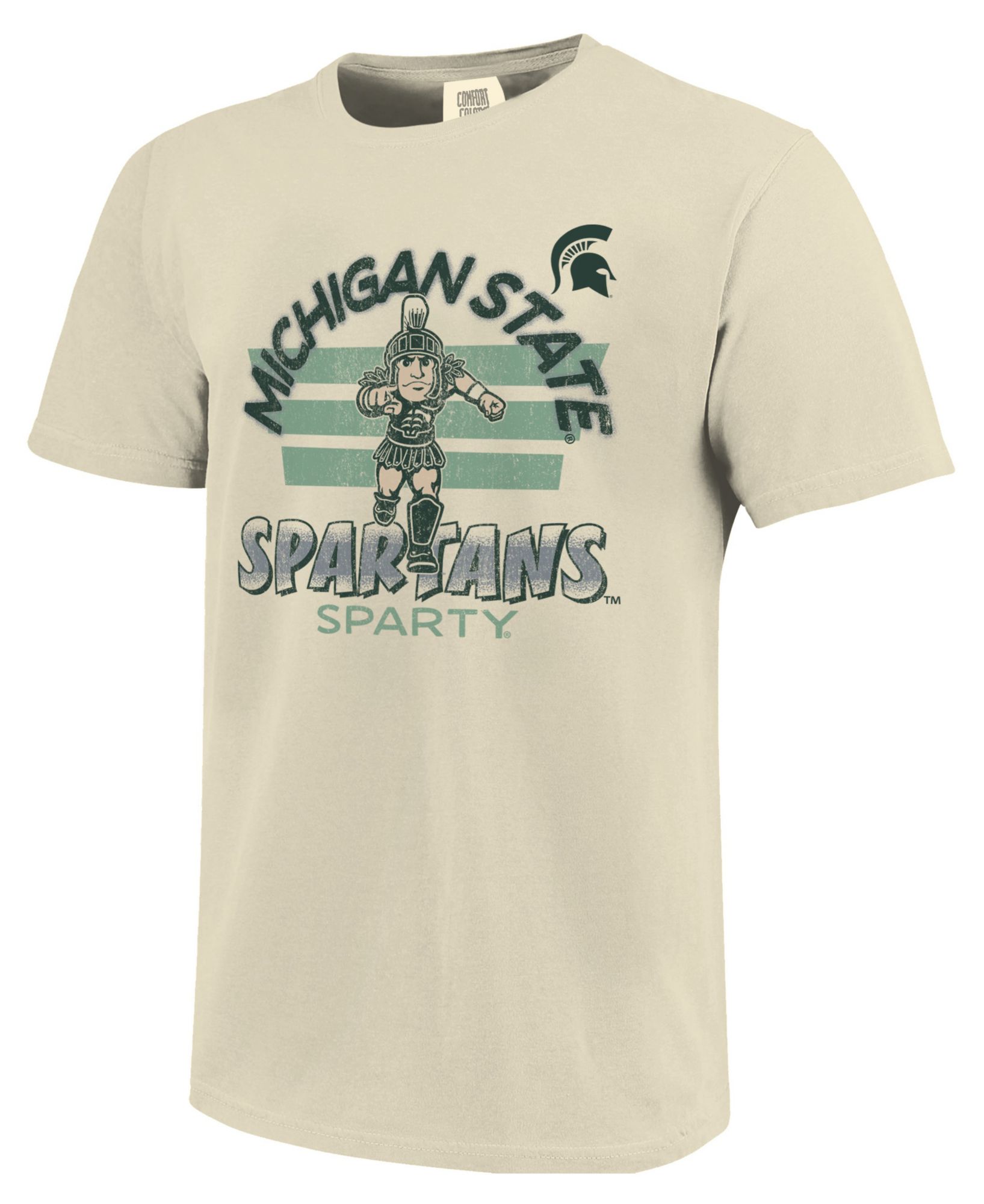Image One Men's Michigan State Spartans Ivory Triple Stripe Overlay T-Shirt