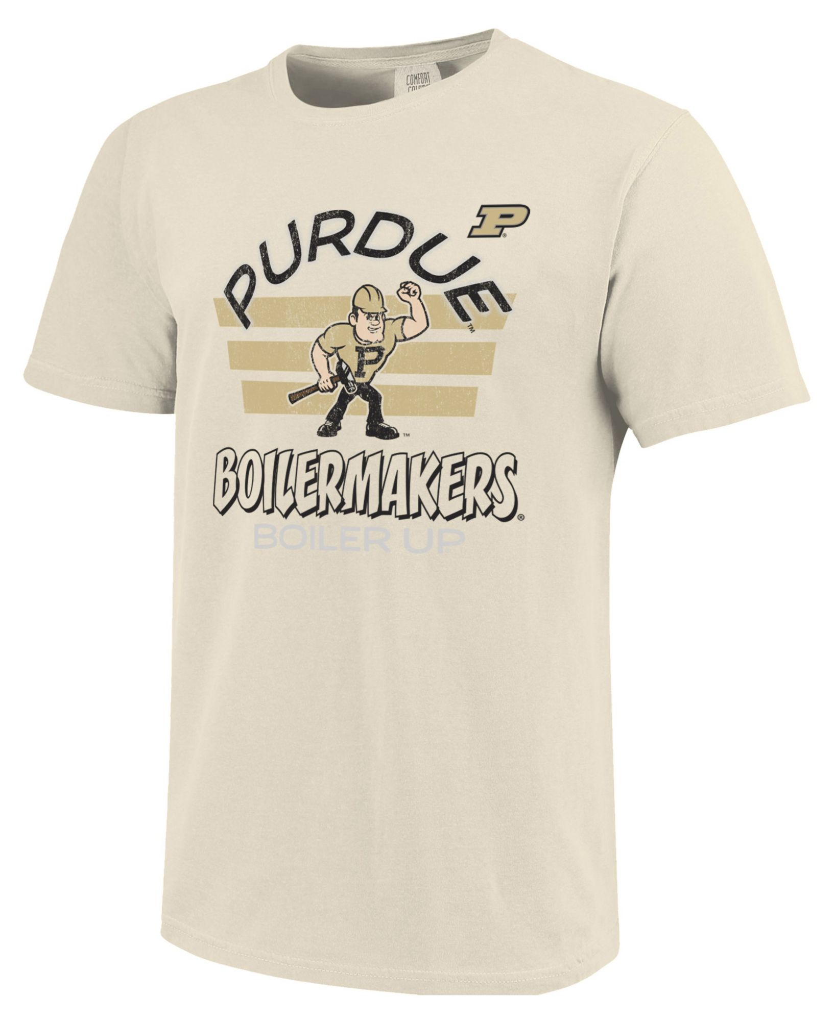 Image One Men's Purdue Boilermakers Ivory Triple Stripe Overlay T-Shirt