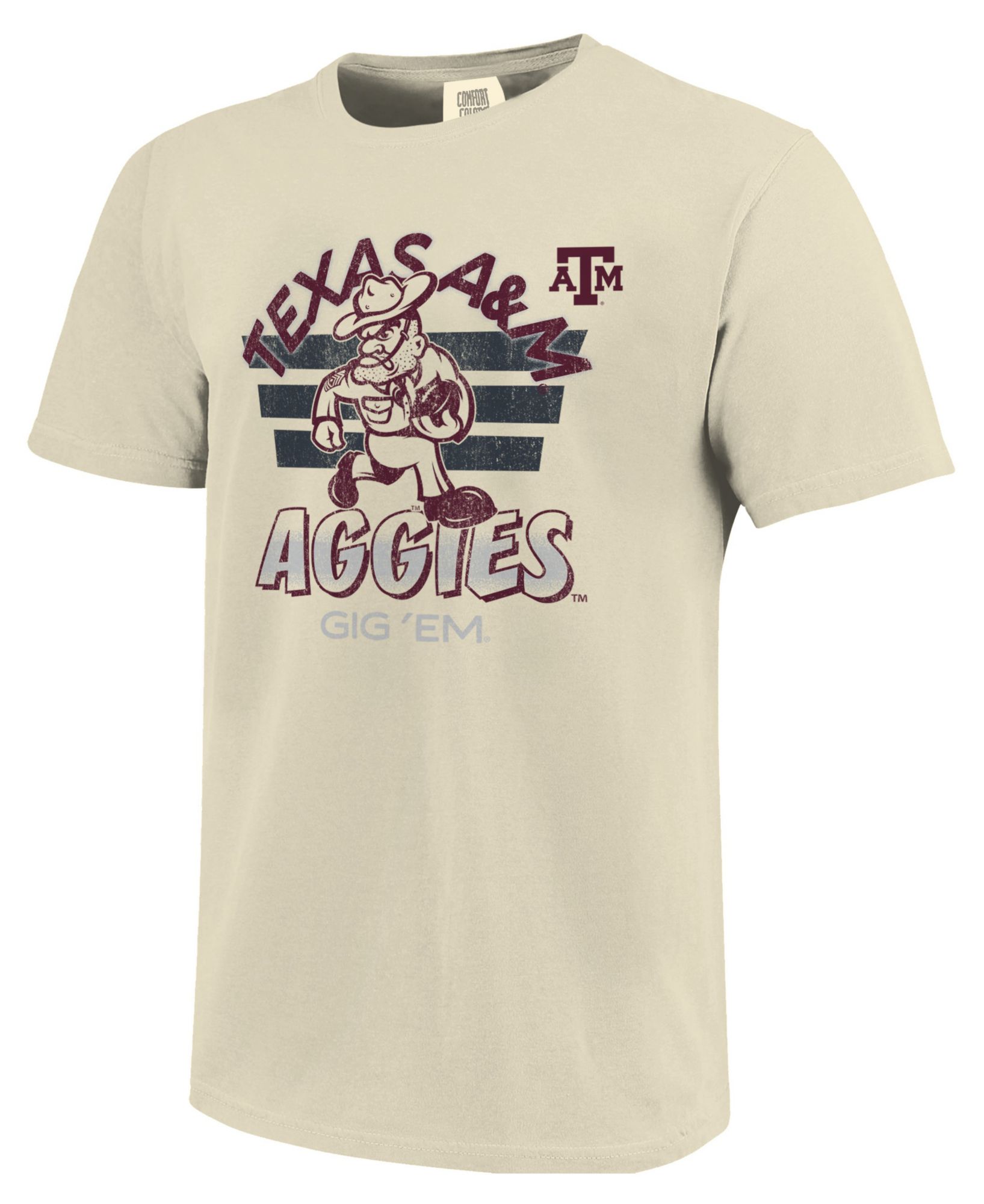 Image One Men's Texas A&M Aggies Ivory Triple Stripe Overlay T-Shirt