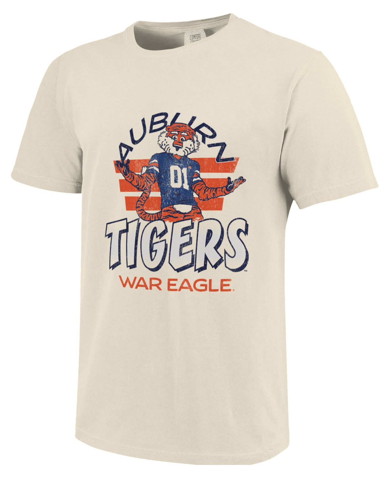 Image One Men's Auburn Tigers Ivory Triple Stripe Overlay T-Shirt