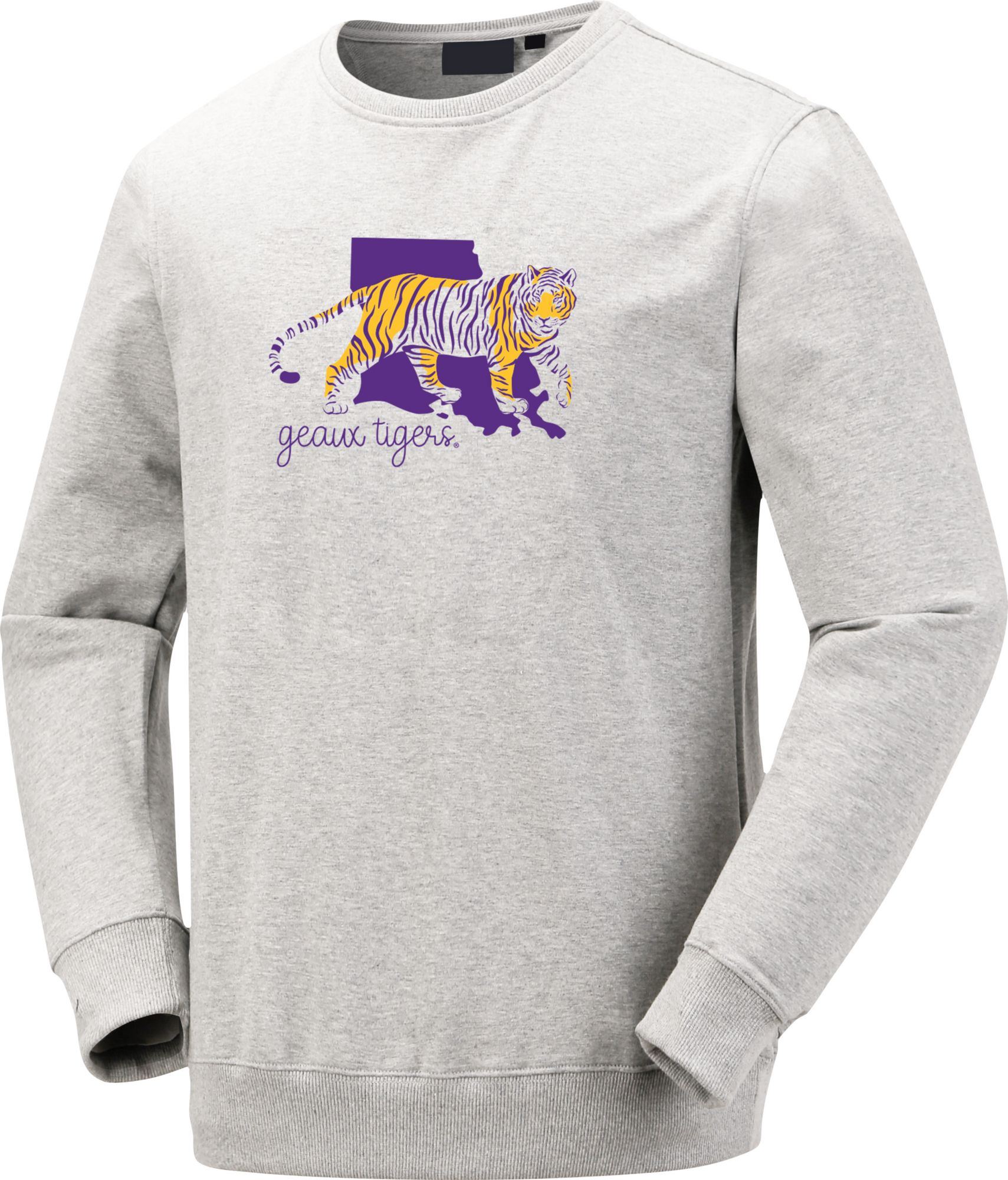 Image One Women's LSU Tigers Natural Heather Mascot State Crewneck Sweatshirt