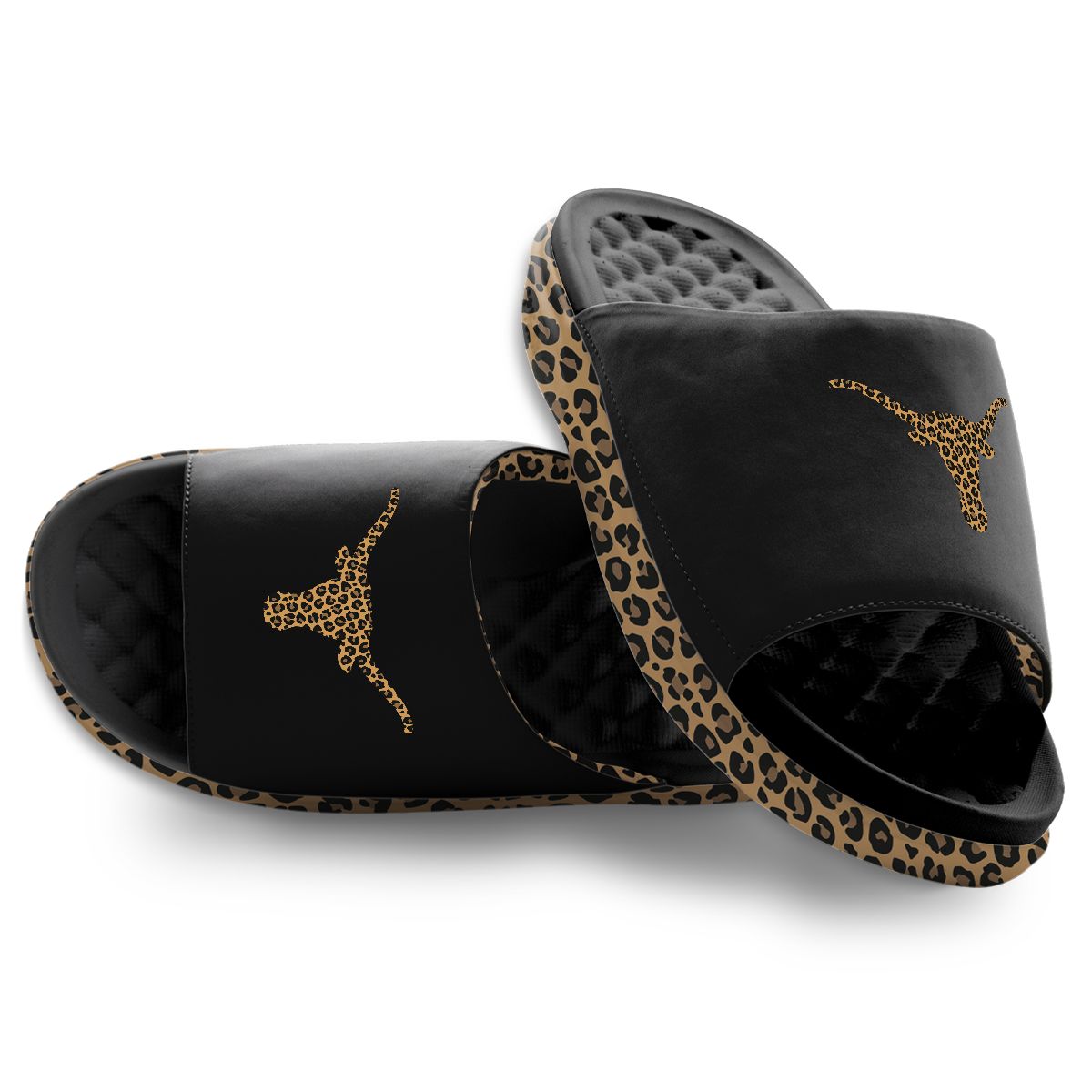ISlide Women's Texas Longhorns Cheetah Dip Motive Slide Sandals