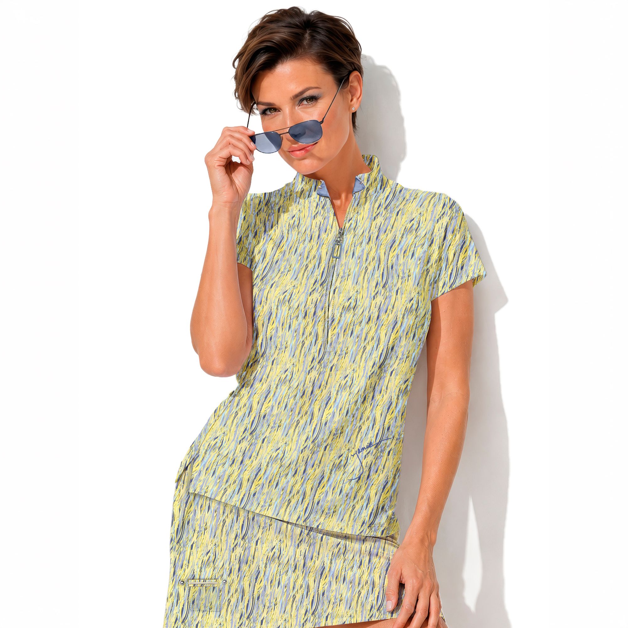 Jamie Sadock Women's Feathers Short Sleeve Golf Polo, XXL, Soft Yellow