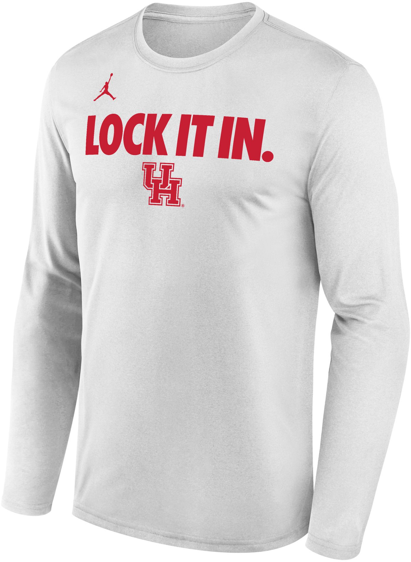 Jordan Adult Houston Cougars 'Lock It In.' White Bench Long Sleeve Shirt