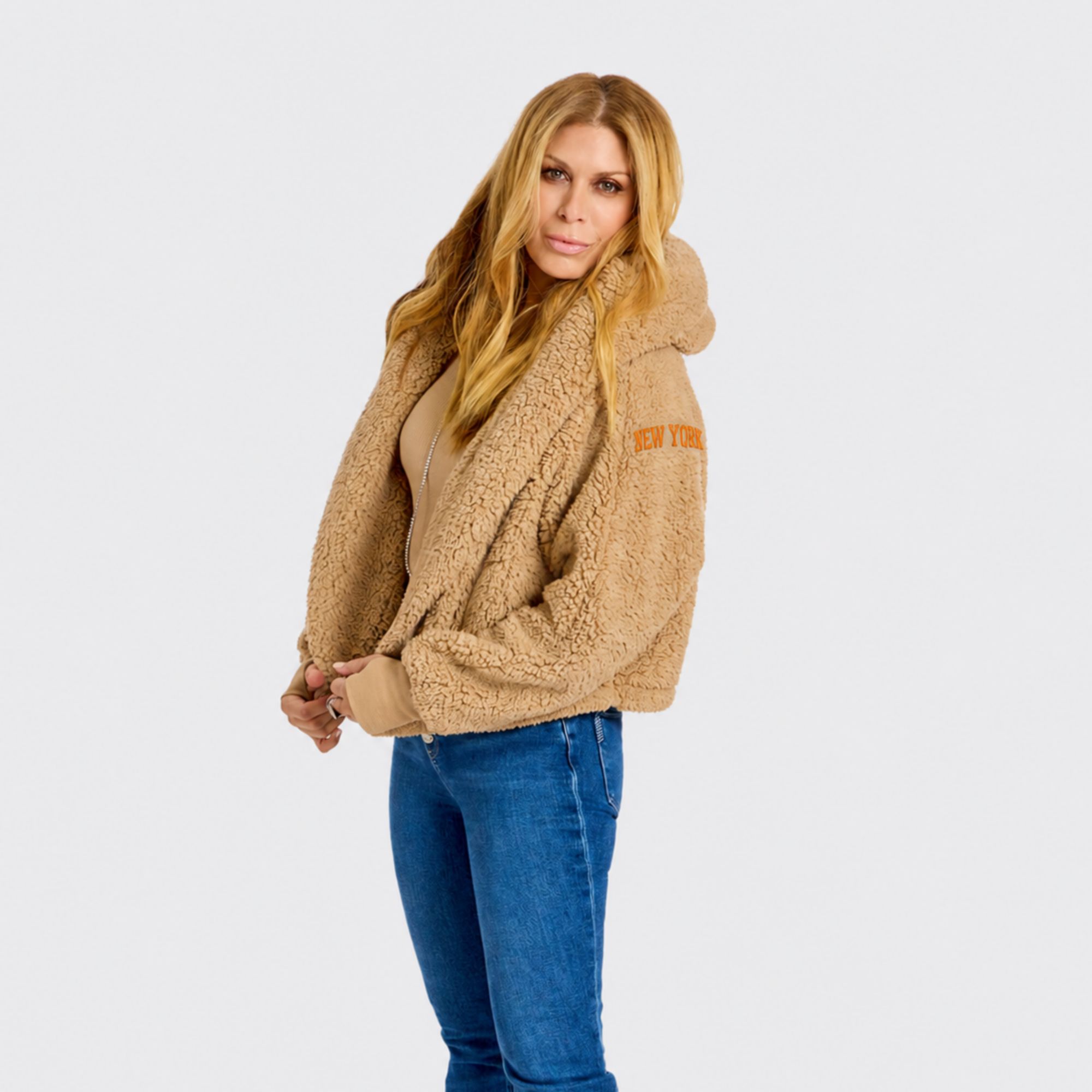 Jill Martin Women's New York Knicks Brown Logo Sherpa Jacket