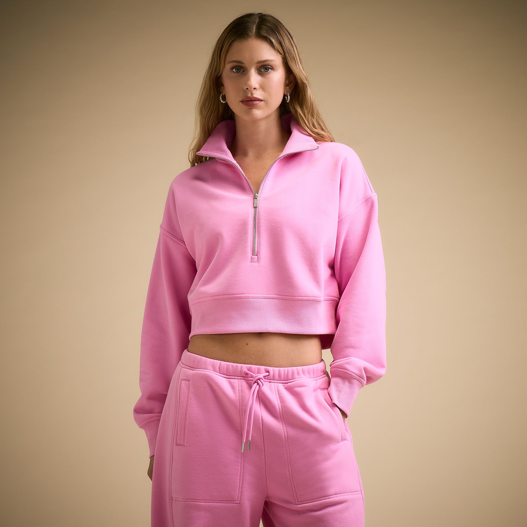 CALIA Women's Washed Cotton Fleece Cropped 1/2 Zip