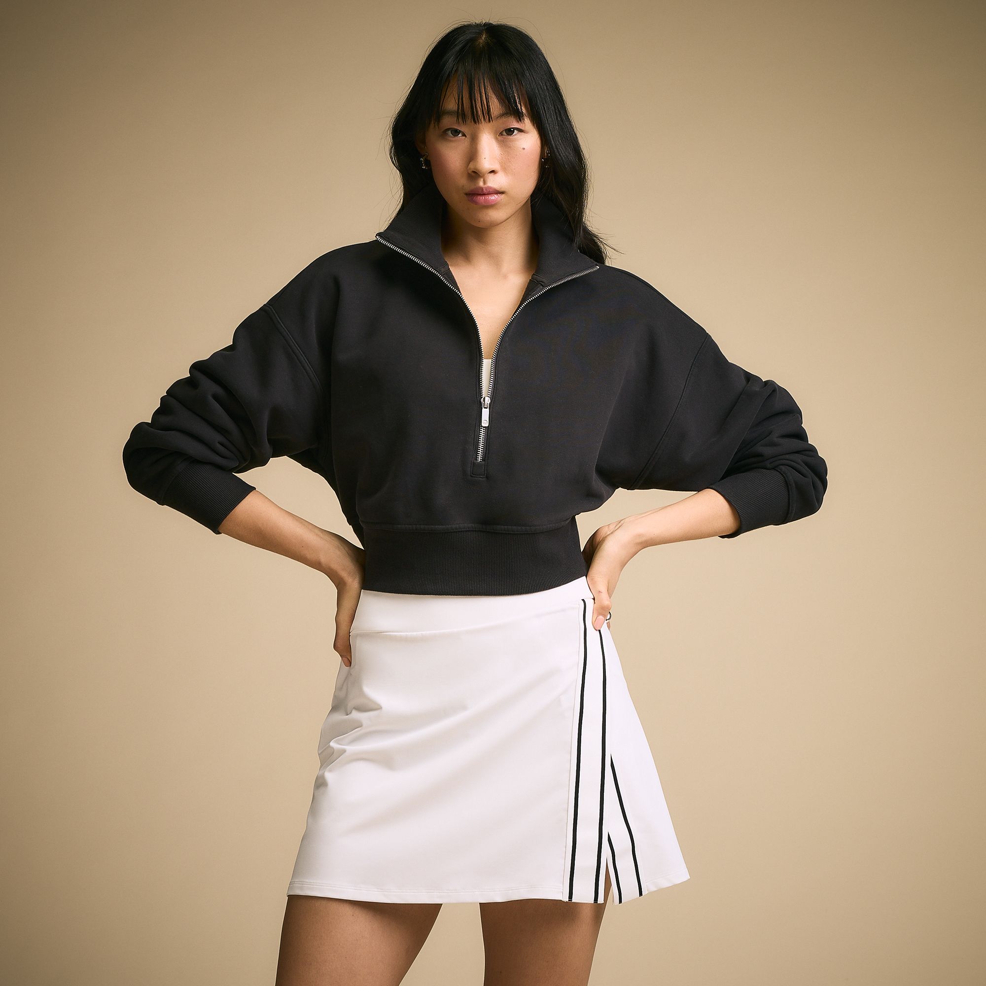 CALIA Women's Washed Cotton Fleece Cropped 1/2 Zip