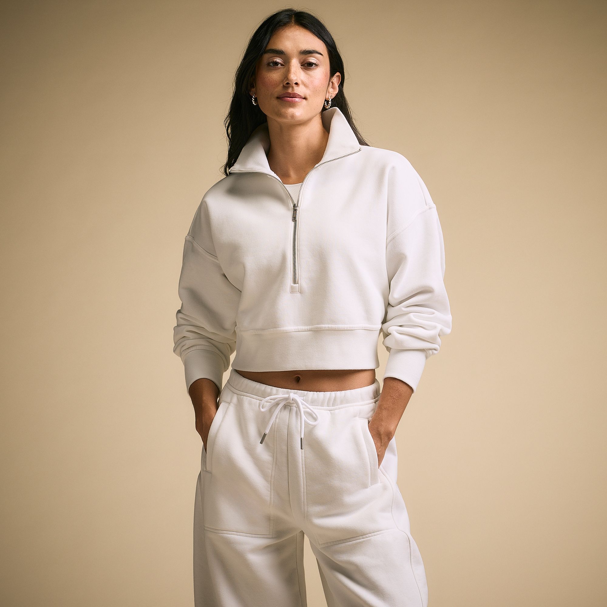 CALIA Women's Washed Cotton Fleece Cropped 1/2 Zip