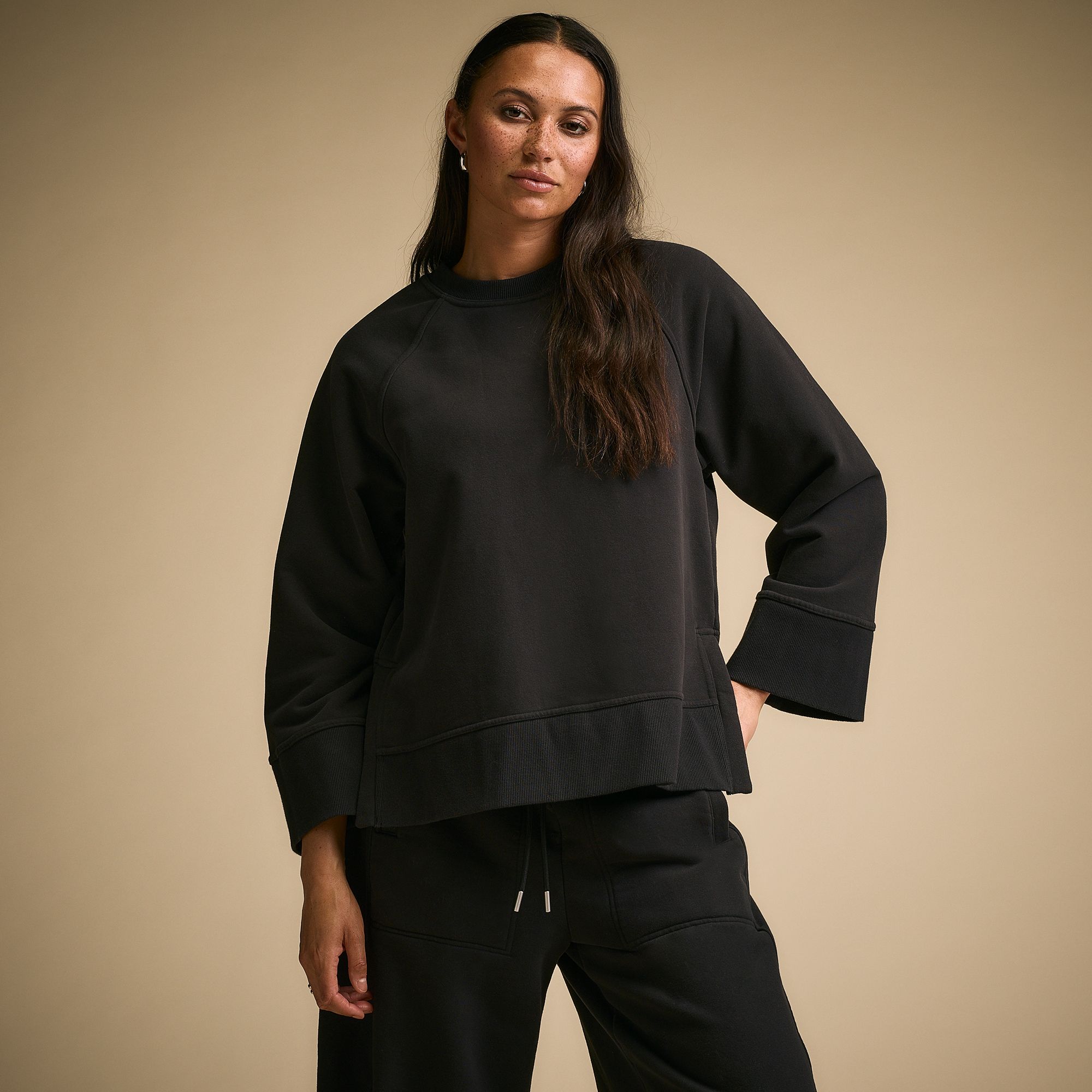 CALIA Women's Washed Cotton Fleece Crewneck