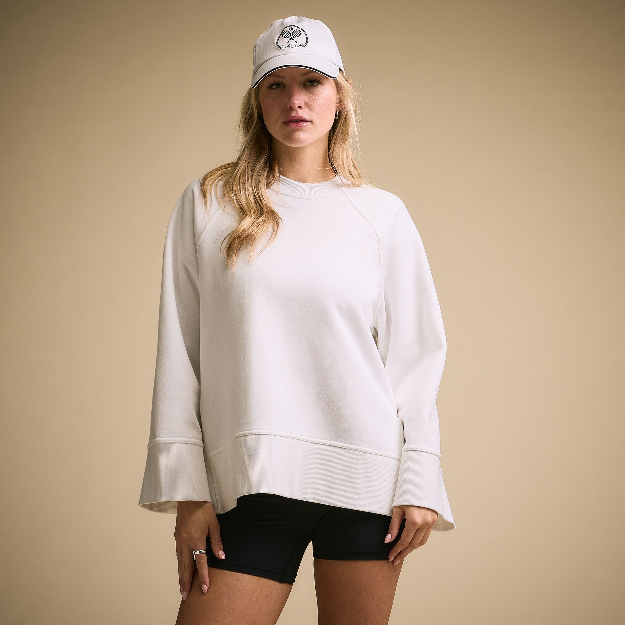 CALIA Women's Washed Cotton Fleece Crewneck