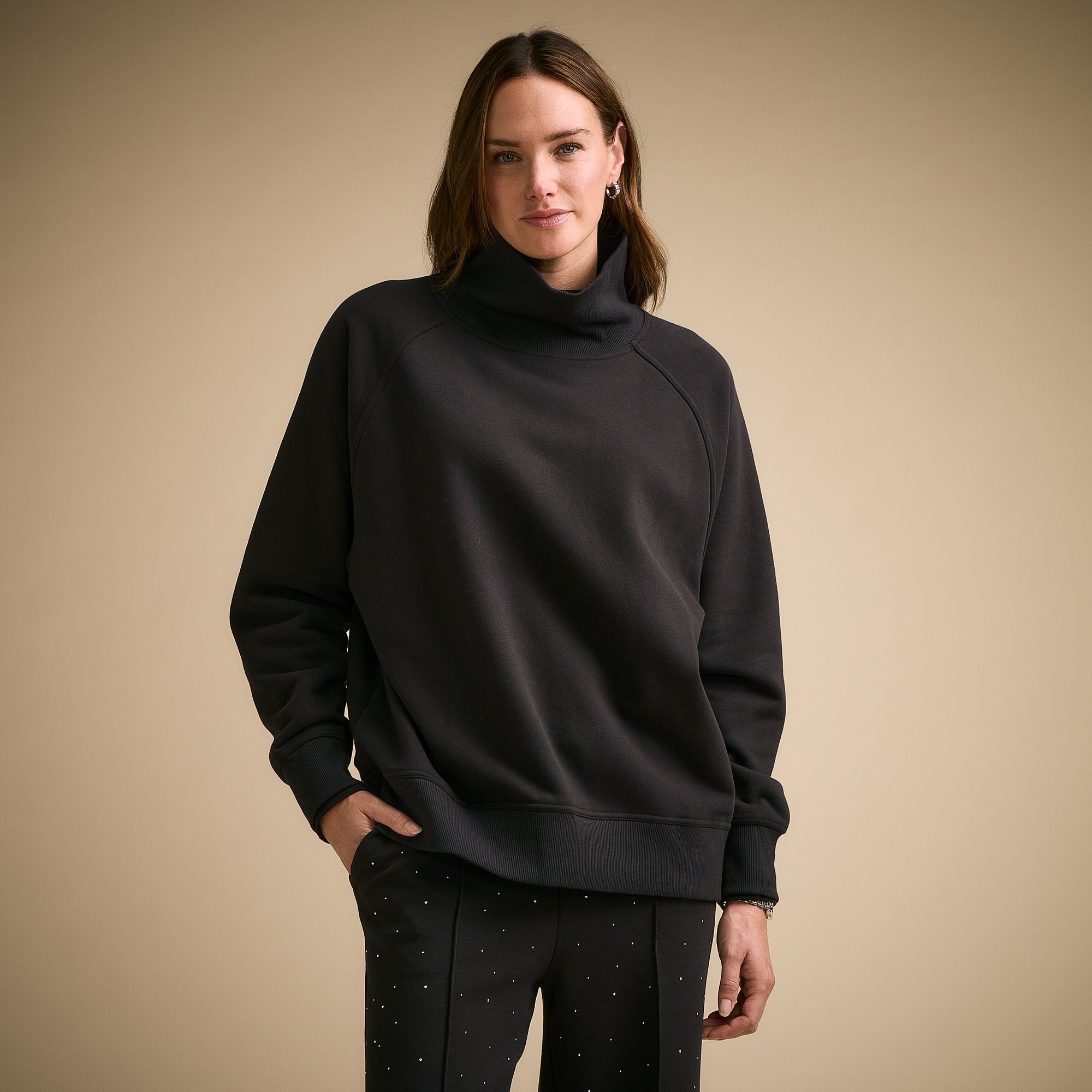 CALIA Women's Washed Cotton Funnel Neck Tunic - Black