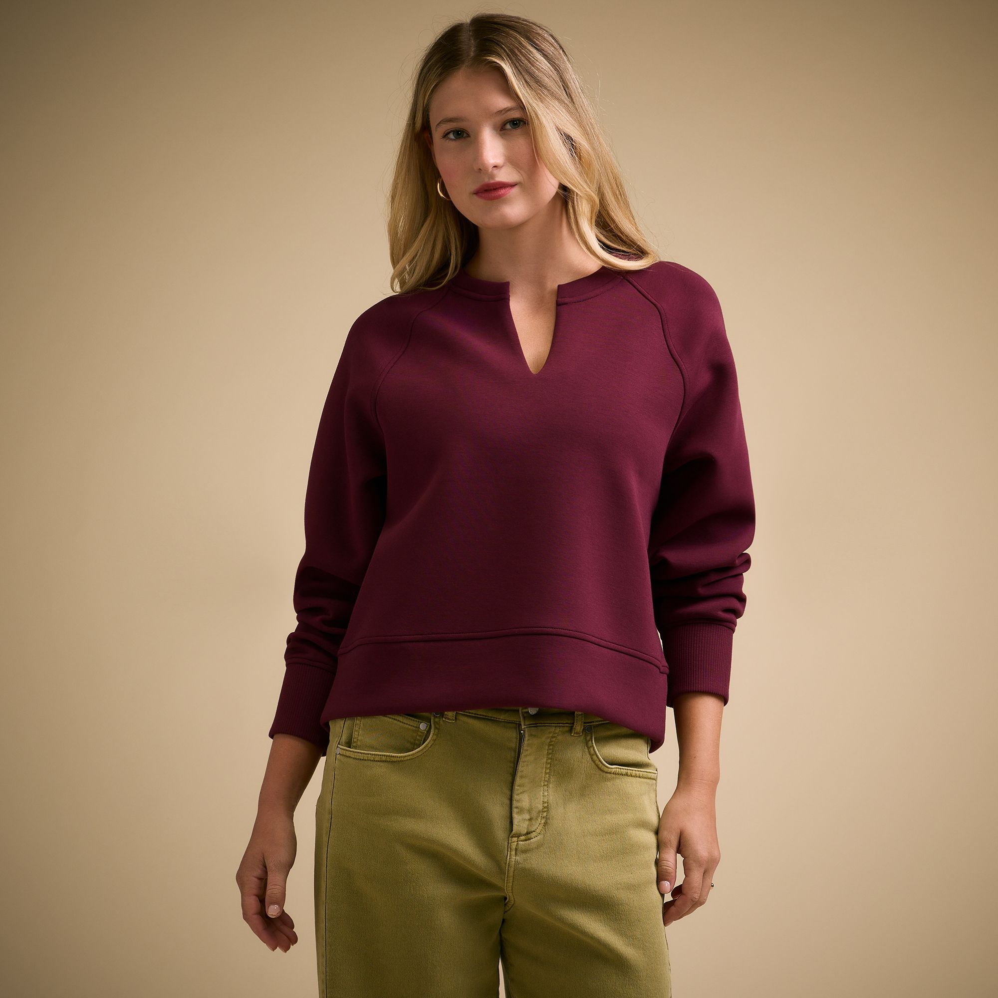 CALIA Women's Soft Scuba Notch Neck Pullover Sweatshirt
